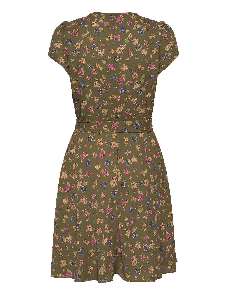 Lauren Ralph Lauren - Floral Belted Georgette Pintucked Dress - olive multi - 1