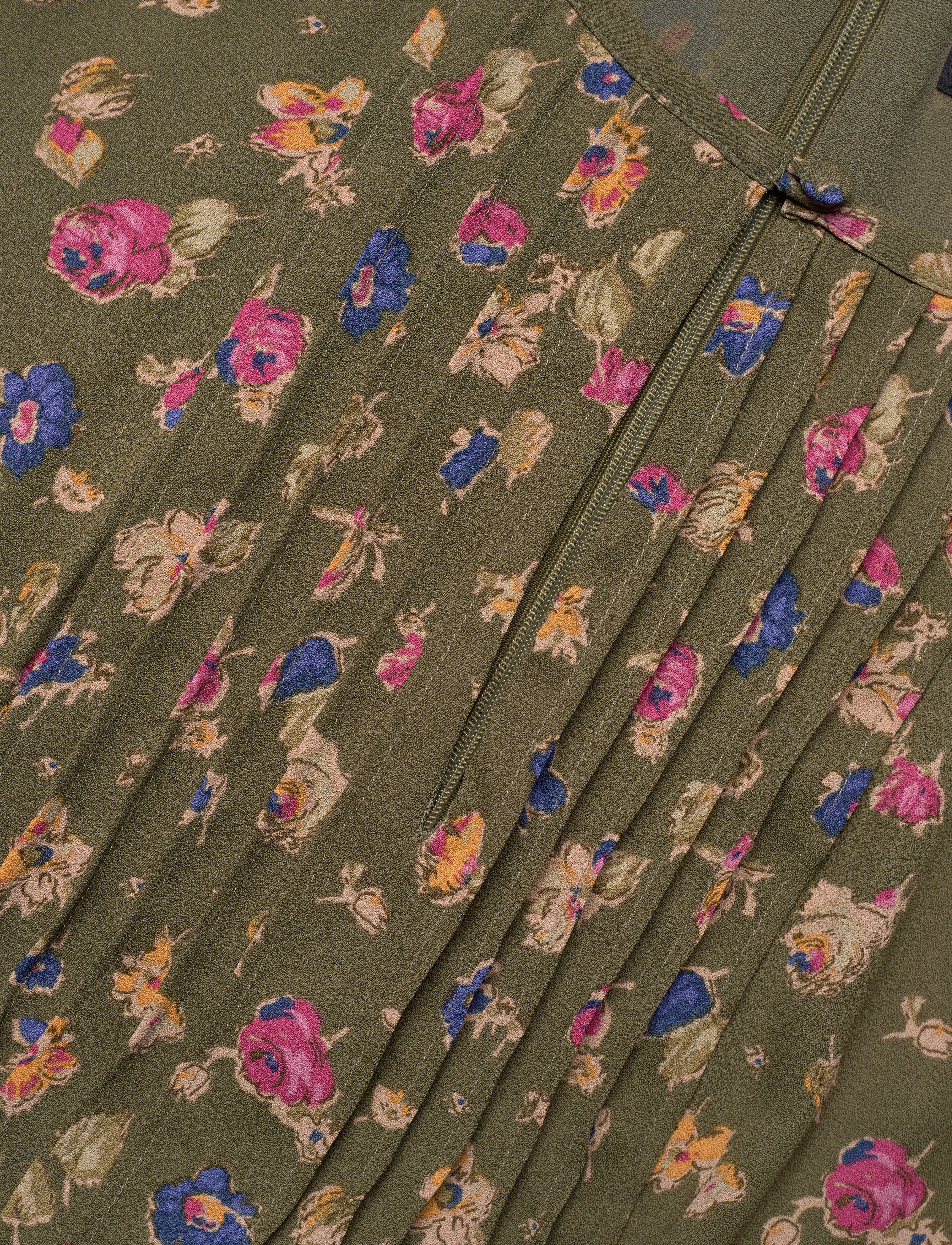 Lauren Ralph Lauren - Floral Belted Georgette Pintucked Dress - olive multi - 2
