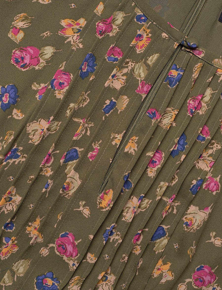 Lauren Ralph Lauren - Floral Belted Georgette Pintucked Dress - olive multi - 2