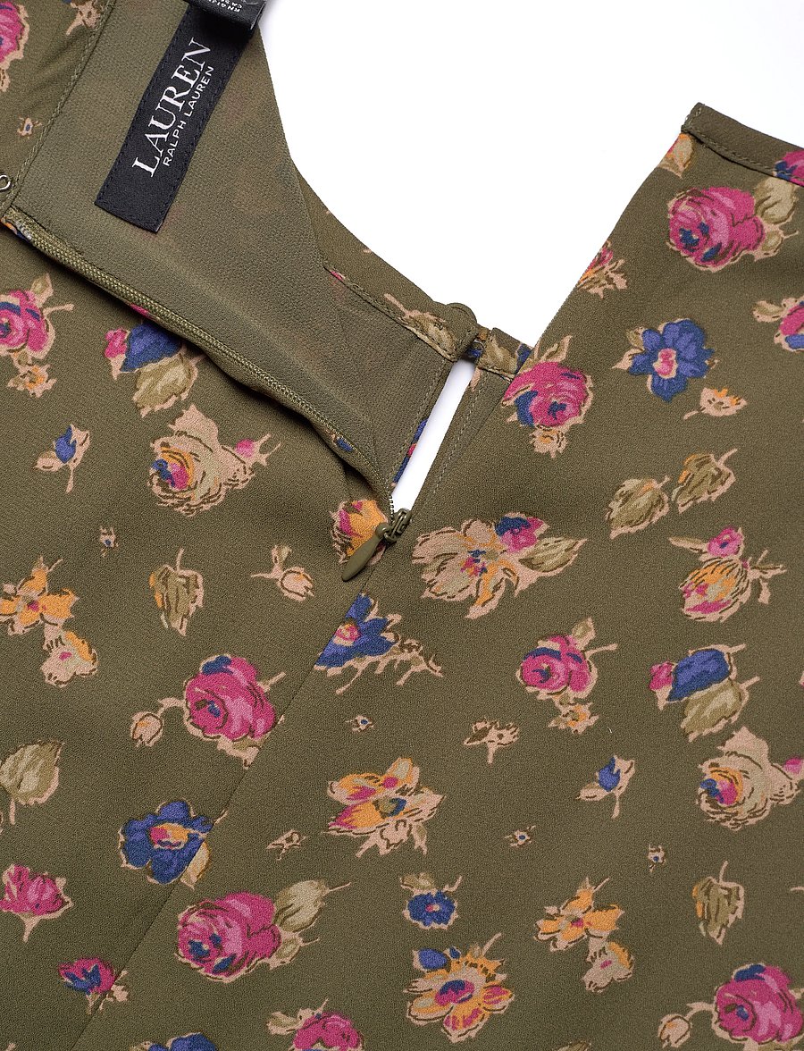 Lauren Ralph Lauren - Floral Belted Georgette Pintucked Dress - olive multi - 3