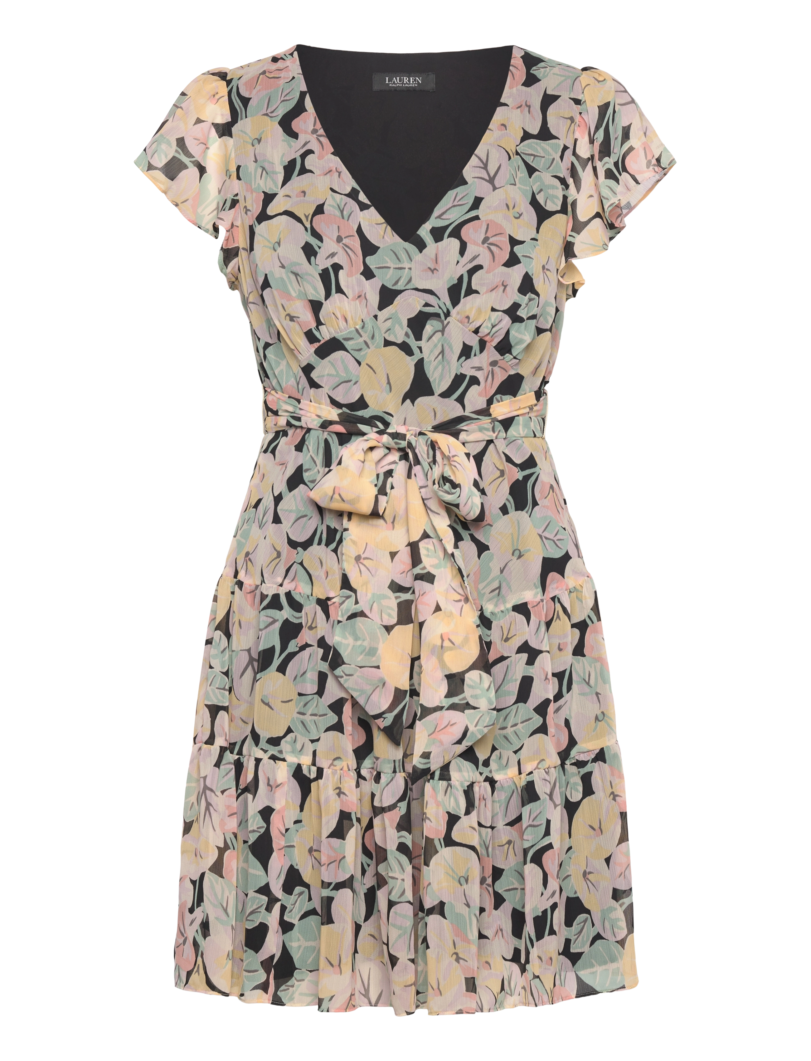 Lauren Ralph Floral Belted Georgette Tiered Dress, 40, Dresses, Mehrfarbig/gemustert - Summer Frauen