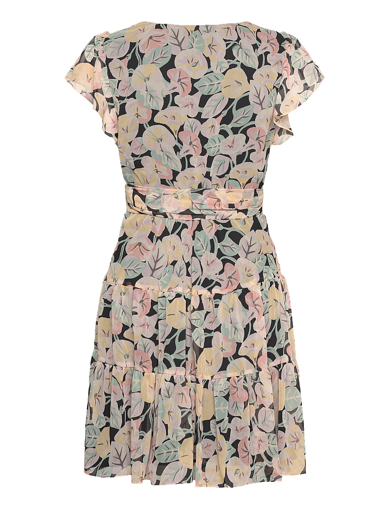 Lauren Ralph Lauren - Floral Belted Georgette Tiered Dress - sommarklänningar - black/pink/green - 1