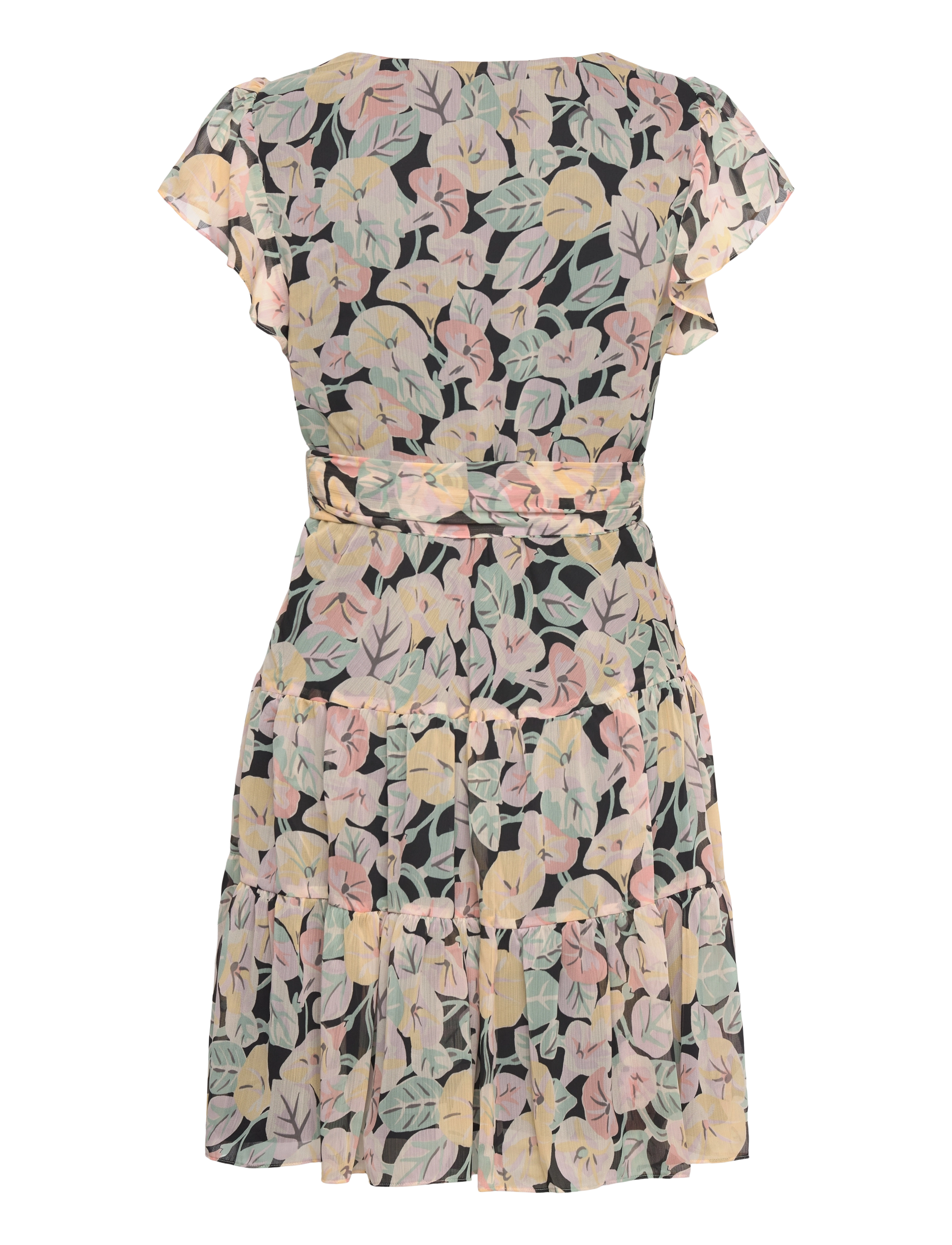 Lauren Ralph Lauren - Floral Belted Georgette Tiered Dress - robes d'été - black/pink/green - 1