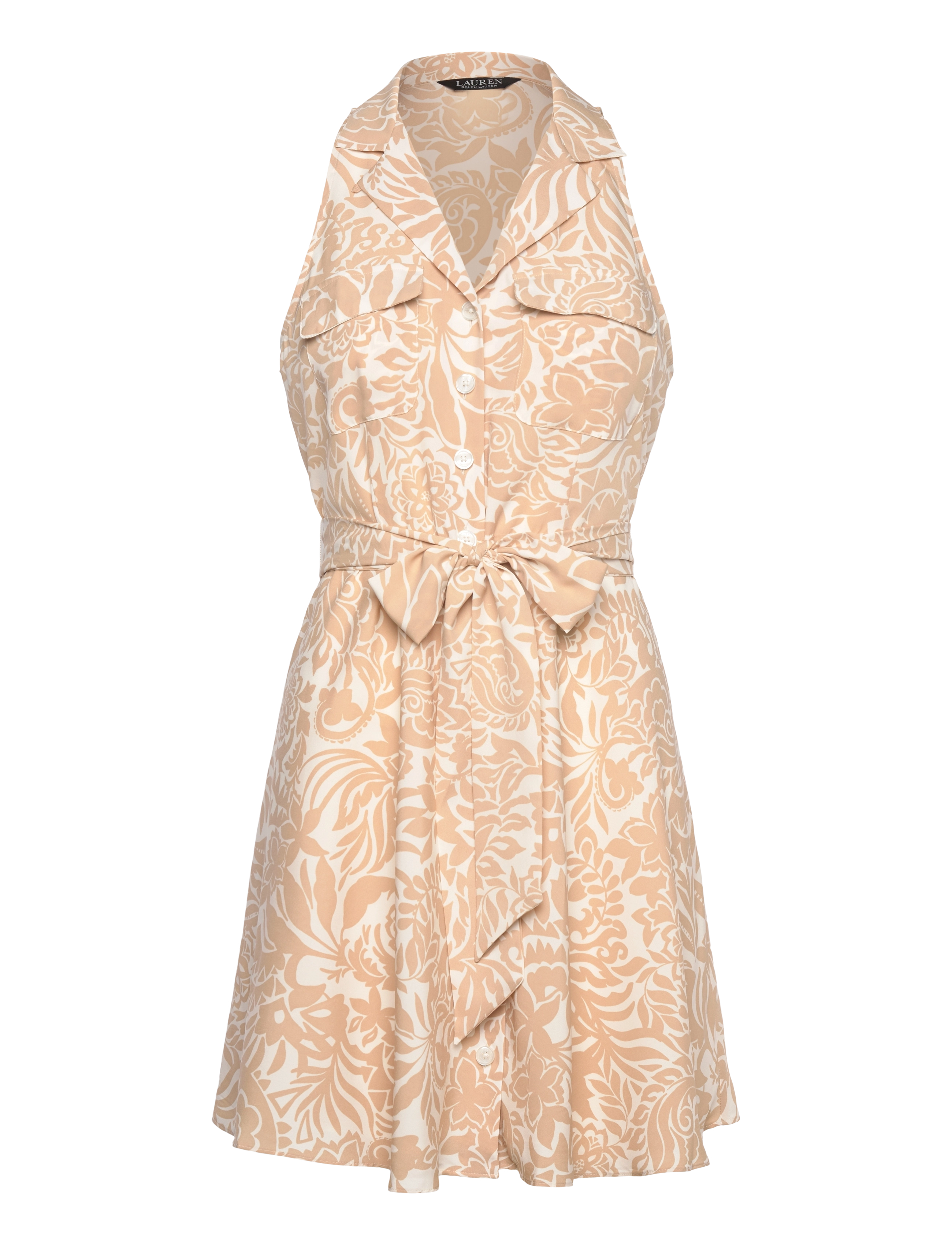 LAUREN RALPH LAUREN Floral Crepe Ärmellos Shirtdress Beige - 46 - Damen