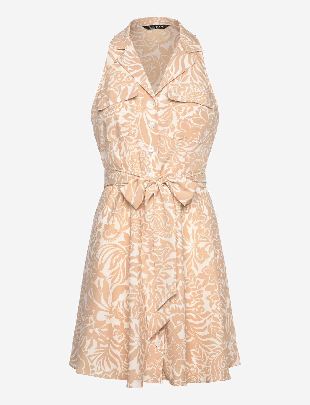 Lauren Ralph Lauren - Floral Crepe Sleeveless Shirtdress - sommerkleider - cream/tan - 0