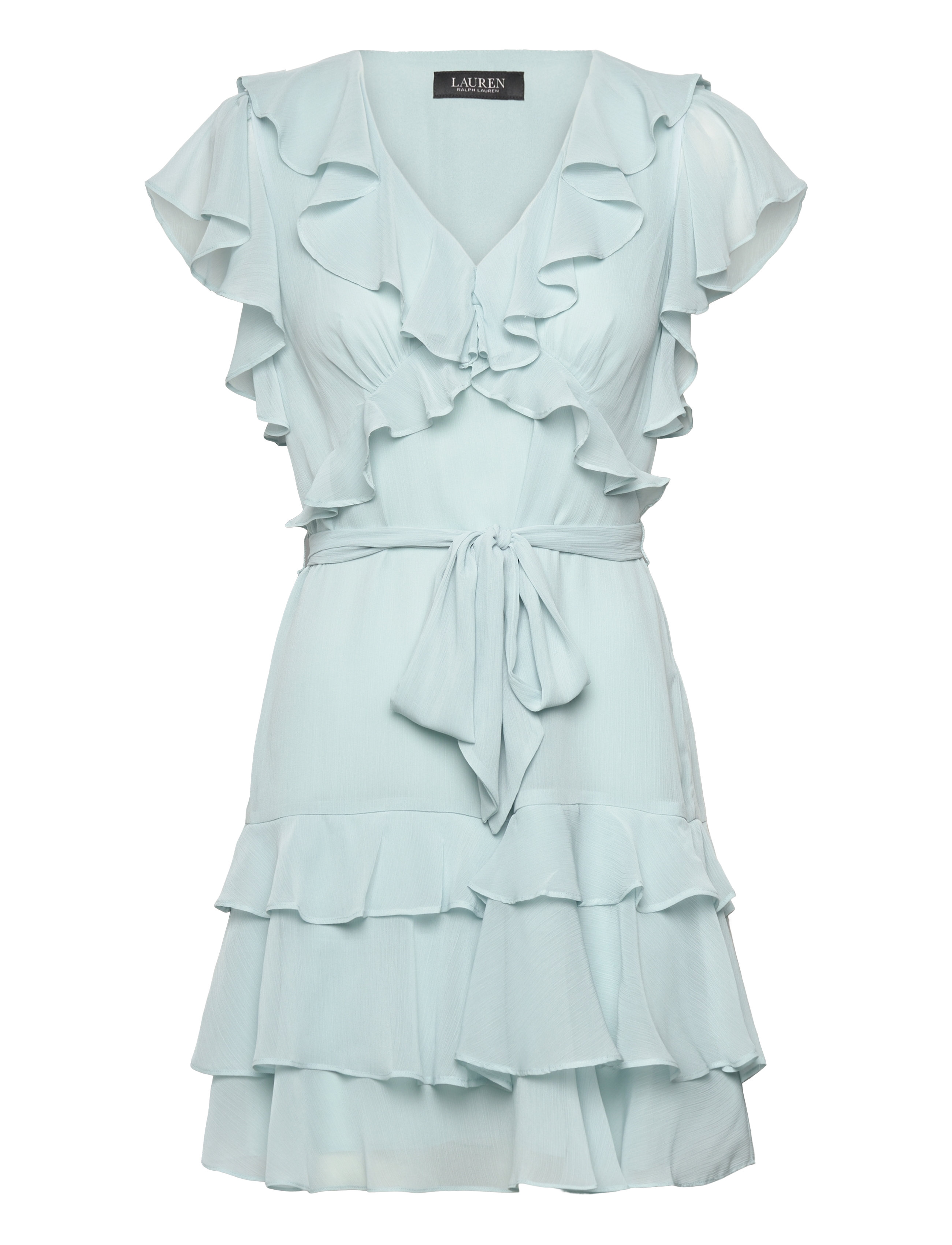 Lauren Ralph Lauren Ruffle-Trim Crinkle Georgette Dress - Riided - AQUA PEARL / blue
