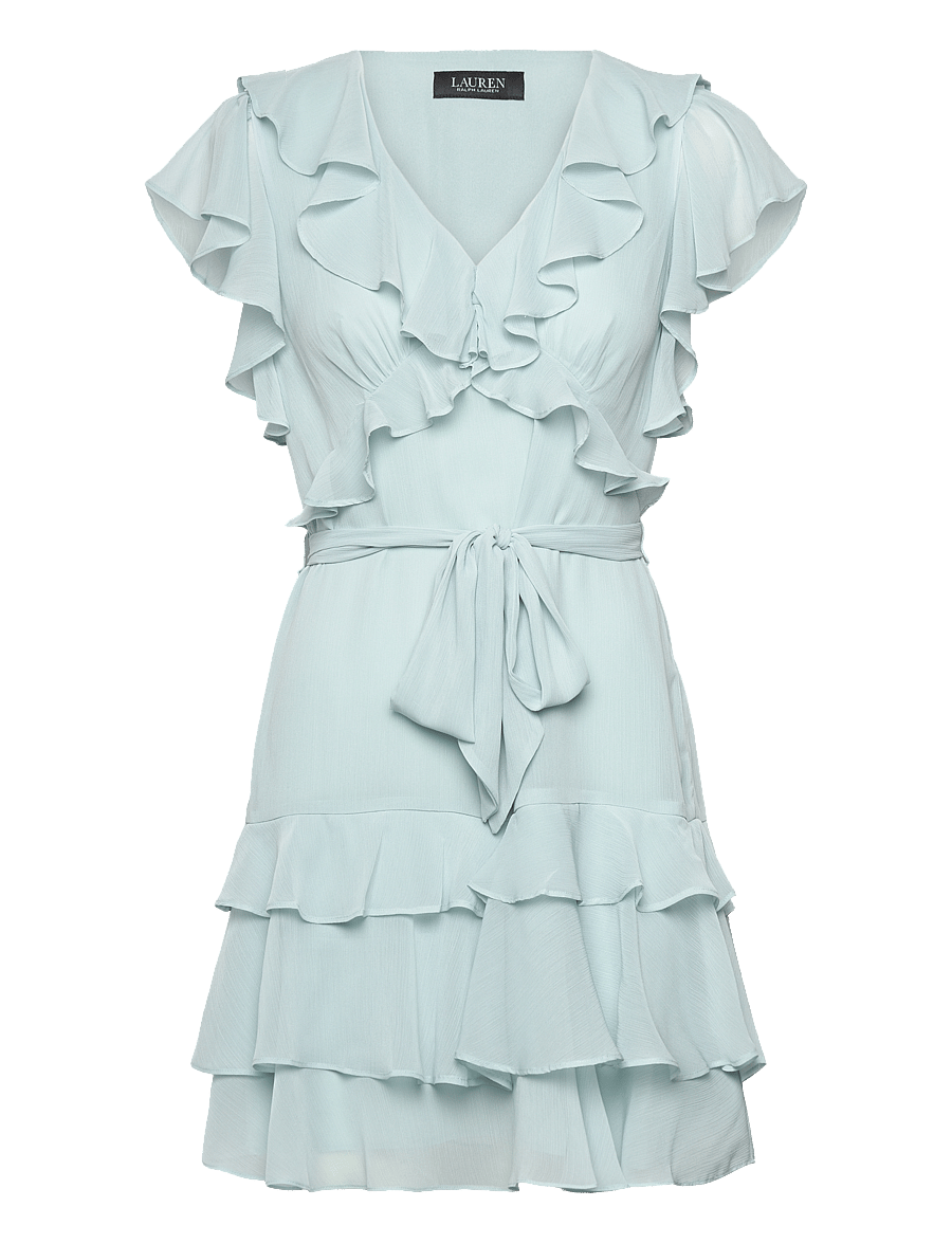Lauren Ralph Lauren - Ruffle-Trim Crinkle Georgette Dress - pidulikud kleidid - aqua pearl - 0