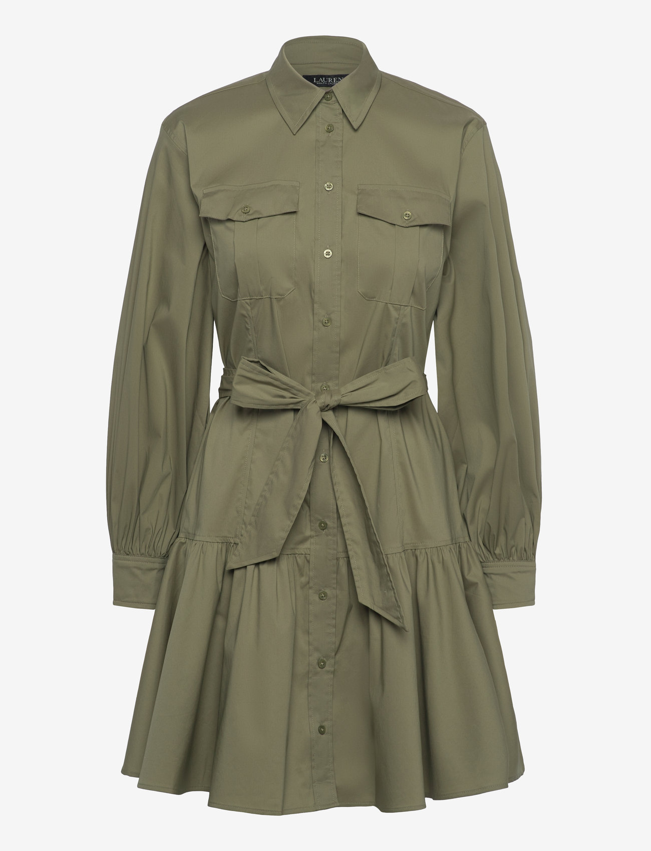 Lauren Ralph Lauren - Belted Cotton-Blend Shirtdress - sage green - 0