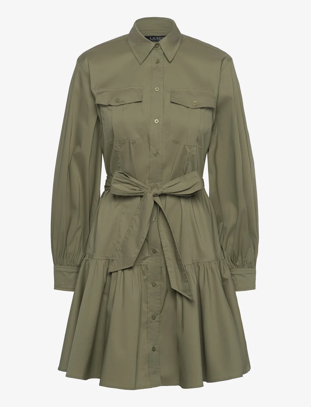 Lauren Ralph Lauren - Belted Cotton-Blend Shirtdress - hemdkleider - sage green - 0