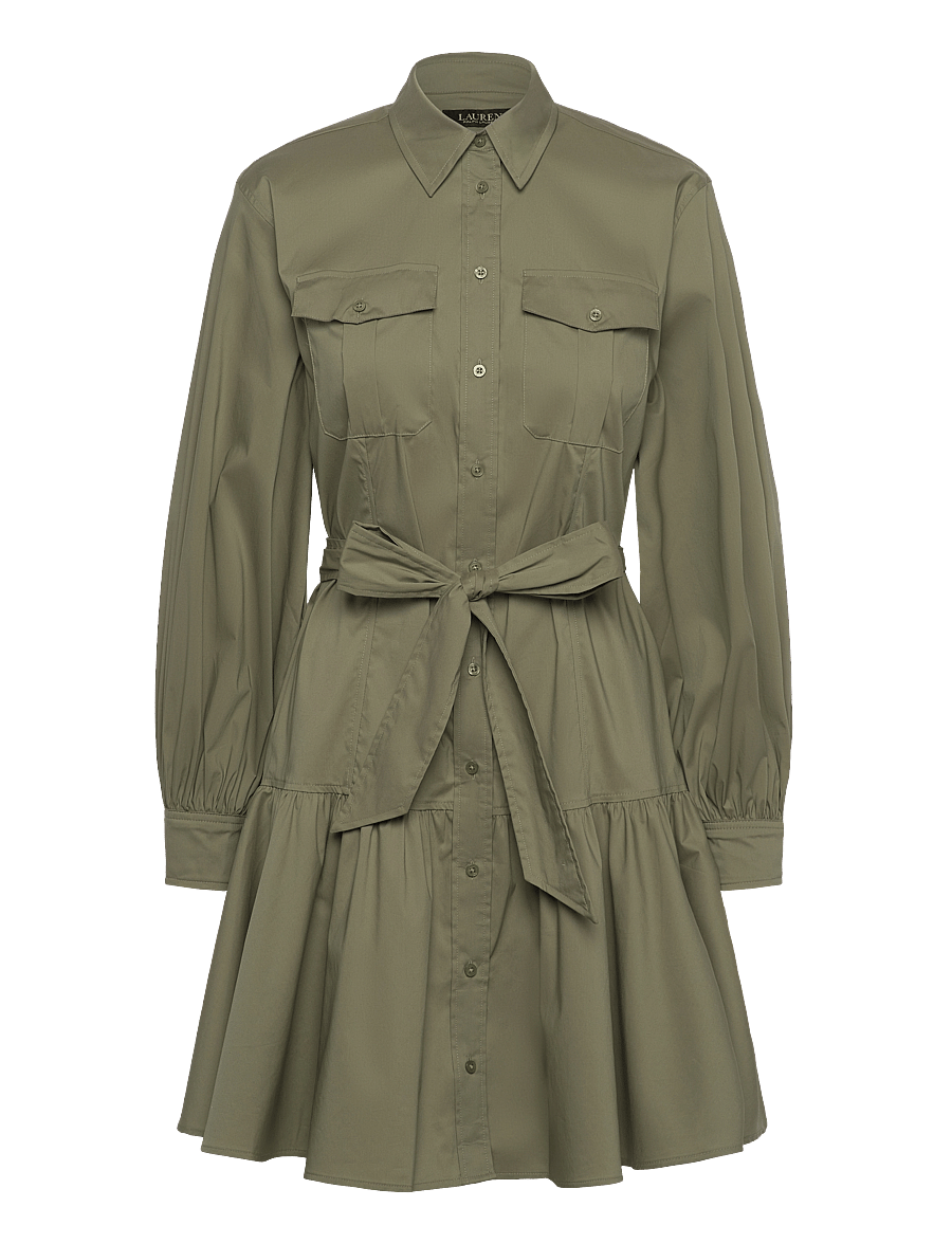 Lauren Ralph Lauren - Belted Cotton-Blend Shirtdress - sage green - 0