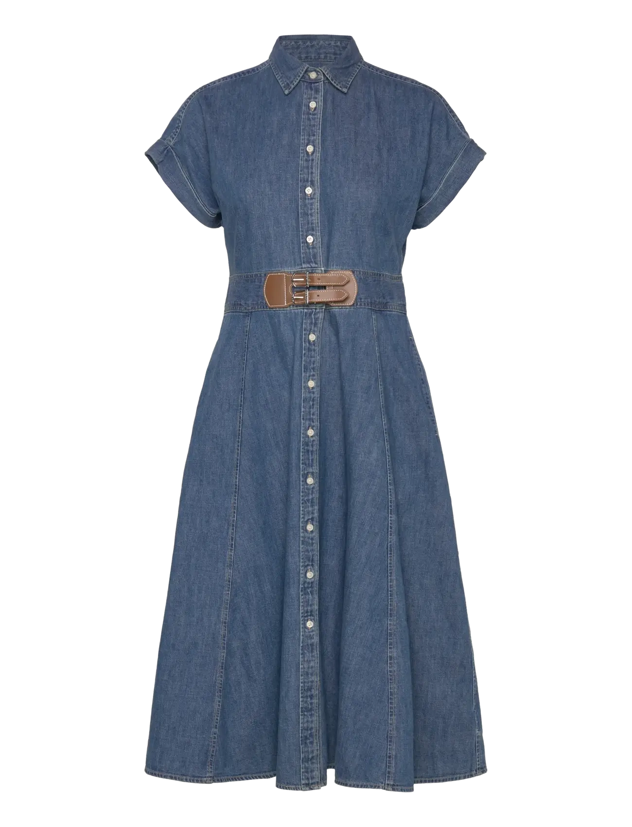 Buckle-Trim Denim Shirtdress - OPAL WASH