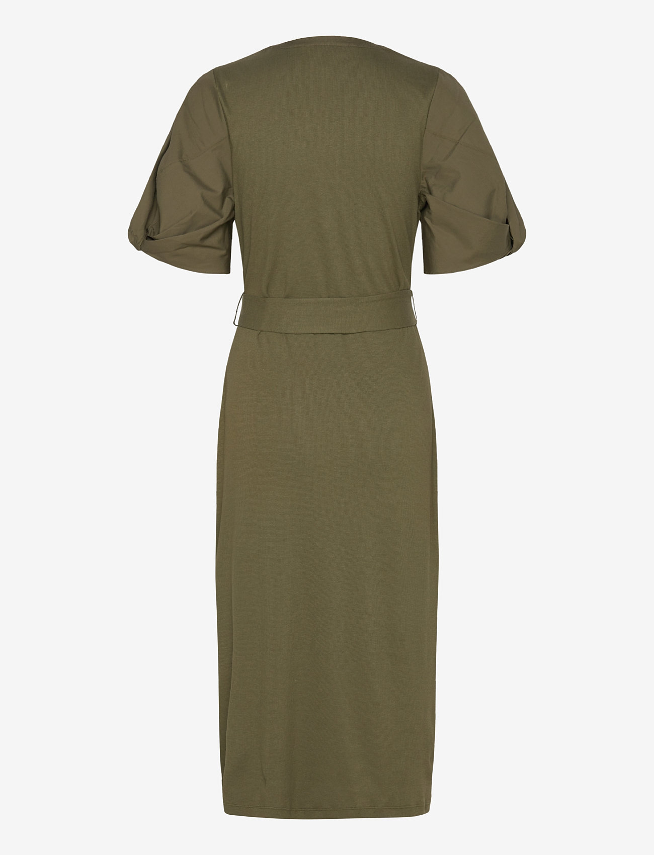 Lauren Ralph Lauren - Belted Rib-Knit Puff-Sleeve Dress - midiklänningar - olive grove - 1