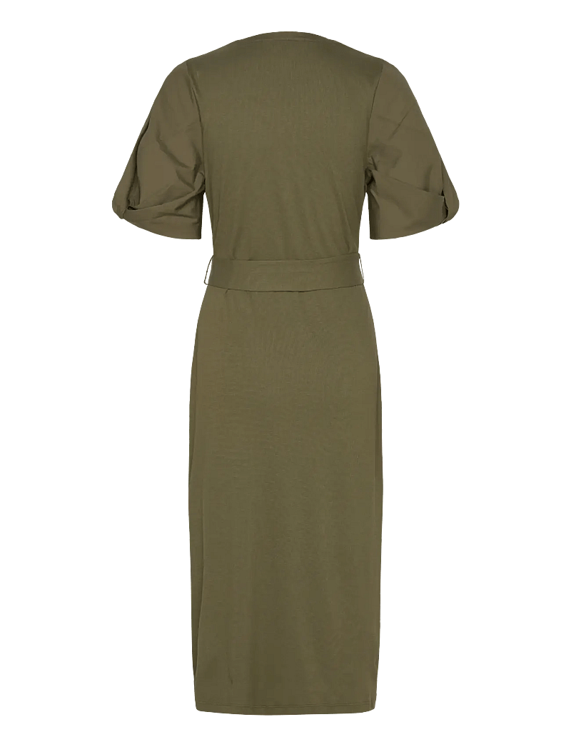 Lauren Ralph Lauren - Belted Rib-Knit Puff-Sleeve Dress - midikleider - olive grove - 1