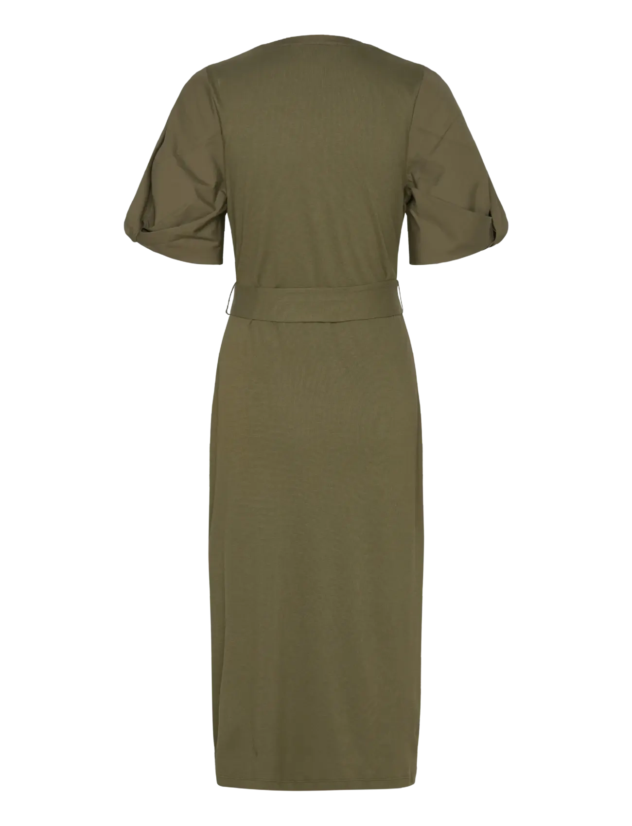 Lauren Ralph Lauren - Belted Rib-Knit Puff-Sleeve Dress - midikleider - olive grove - 1