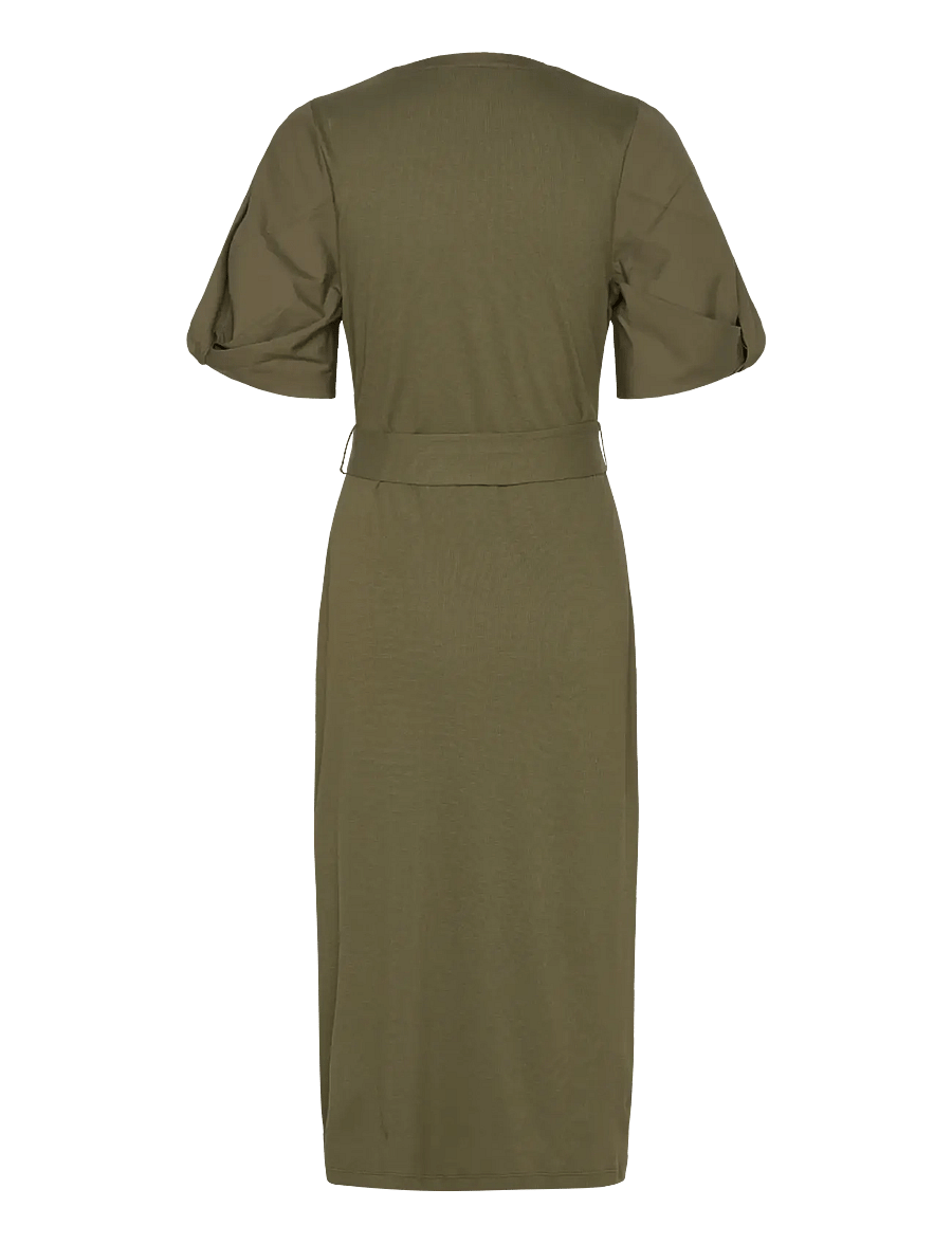 Lauren Ralph Lauren - Belted Rib-Knit Puff-Sleeve Dress - midikleider - olive grove - 1