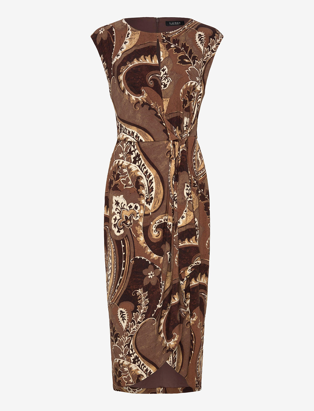 Lauren Ralph Lauren - Paisley Stretch Jersey Tie-Front Dress - midi kjoler - brown multi - 0