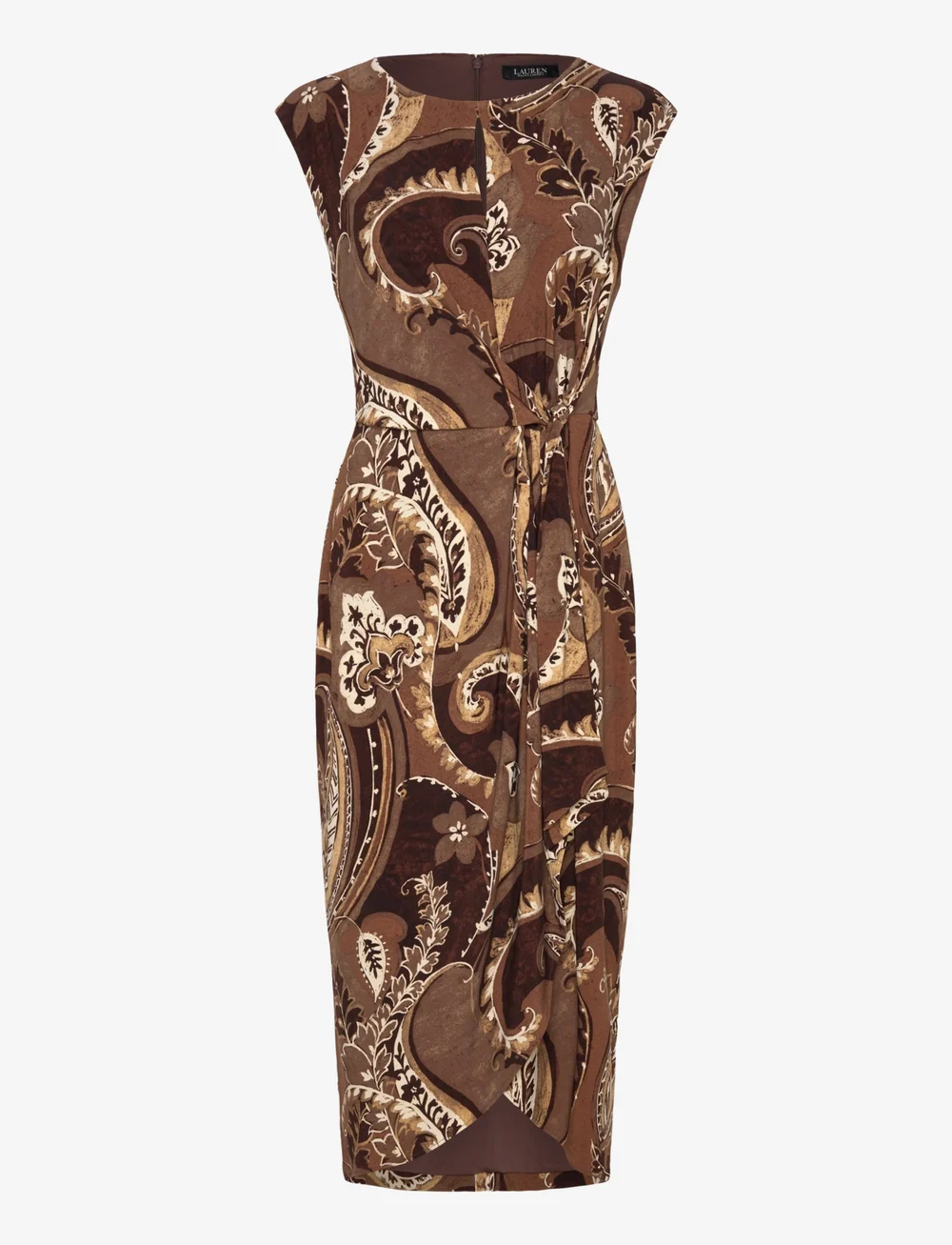 Lauren Ralph Lauren - Paisley Stretch Jersey Tie-Front Dress - midikleider - brown multi - 0