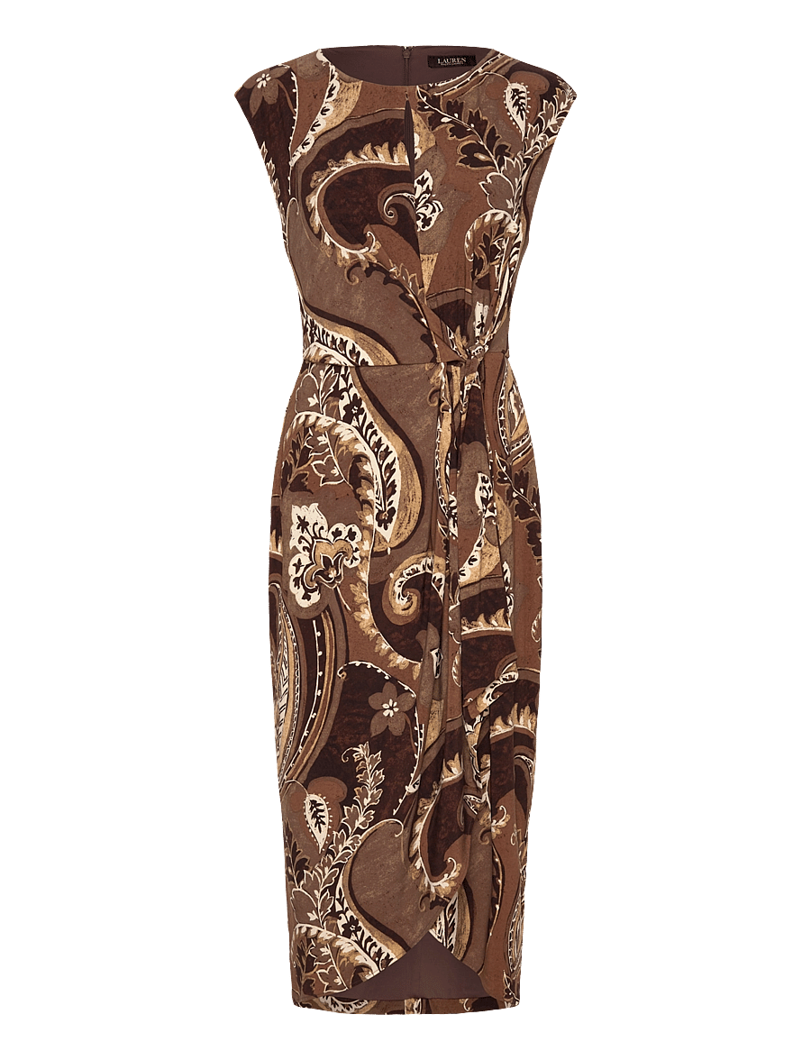 lauren ralph lauren paisley jersey dress LAUREN RALPH LAUREN Paisley Pleated Surplice Faux Wrap Jersey Dress 6 Red Blue