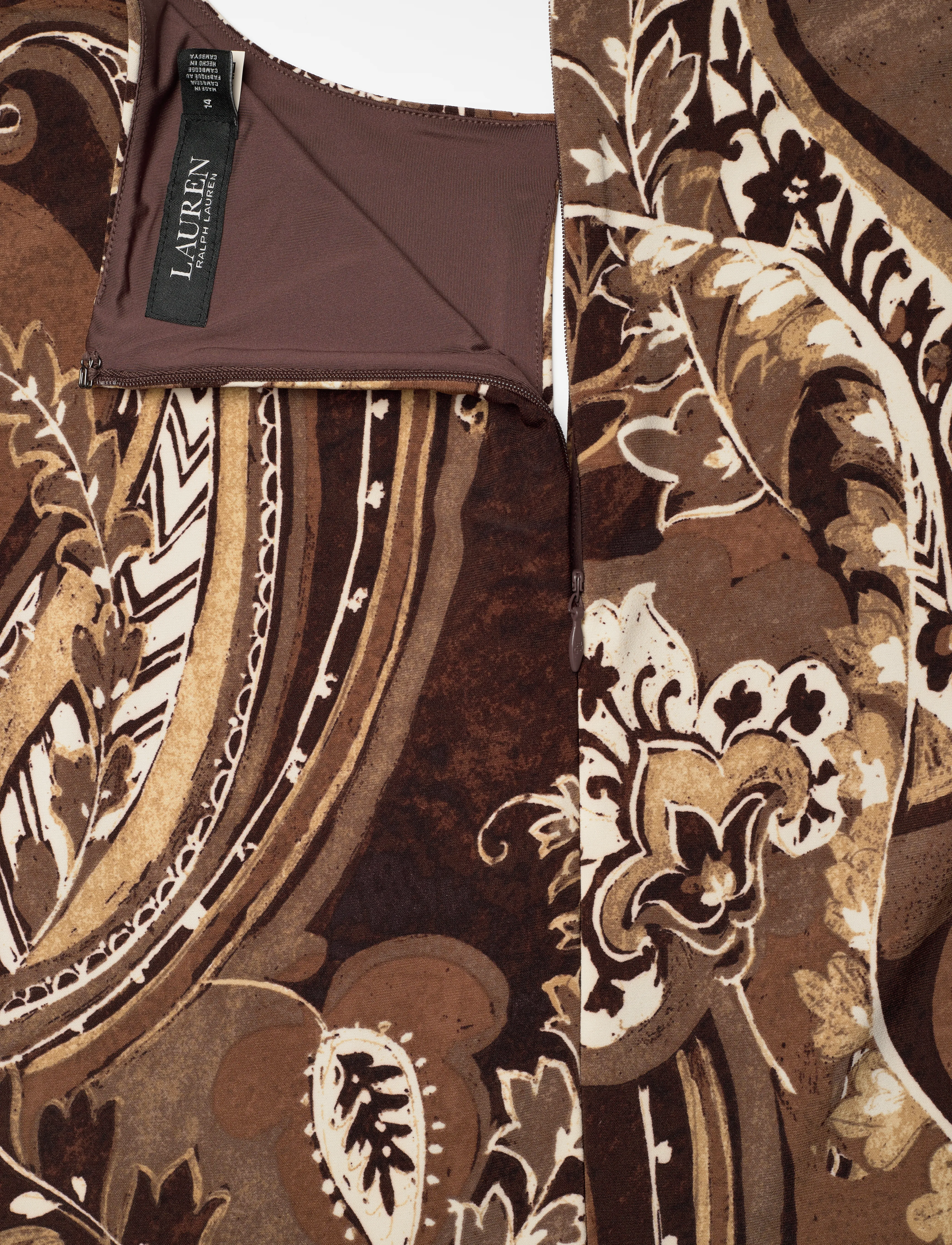 Lauren Ralph Lauren - Paisley Stretch Jersey Tie-Front Dress - brown multi - 3
