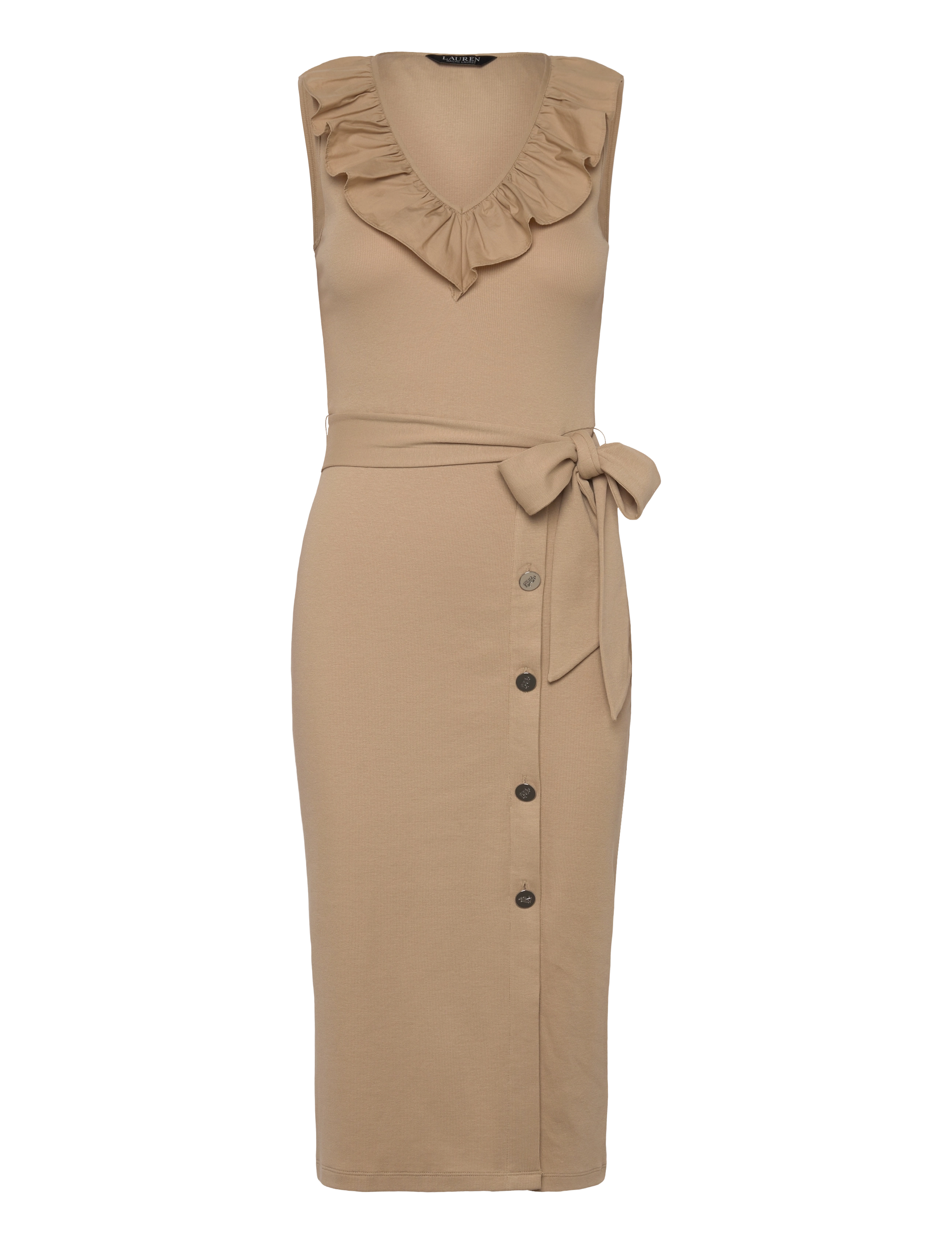 Button-Trim Rib-Knit Sleeveless Dress - SAND DUNE