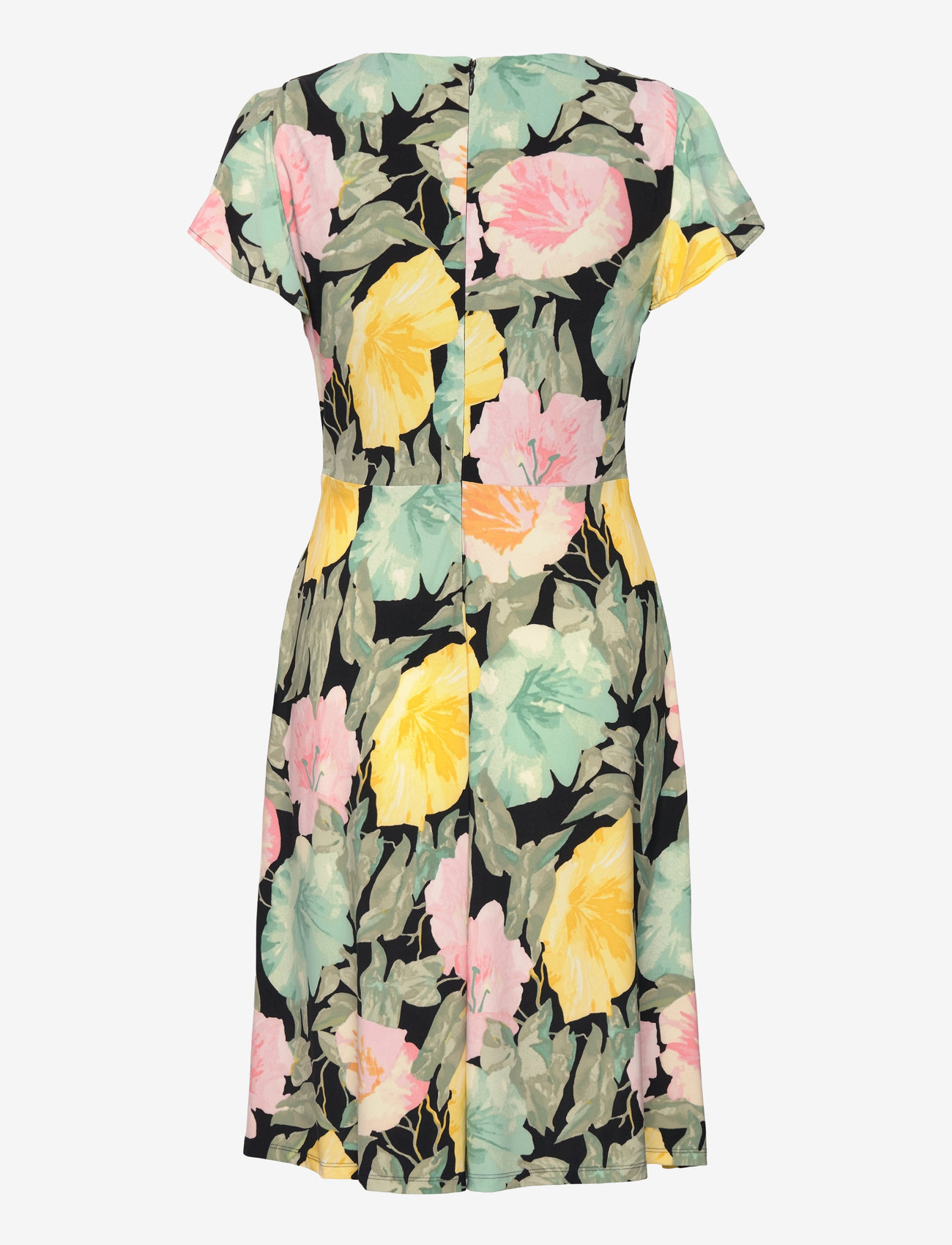 Lauren Ralph Lauren - Floral Stretch Jersey Surplice Dress - midi kjoler - black/pink/green - 1
