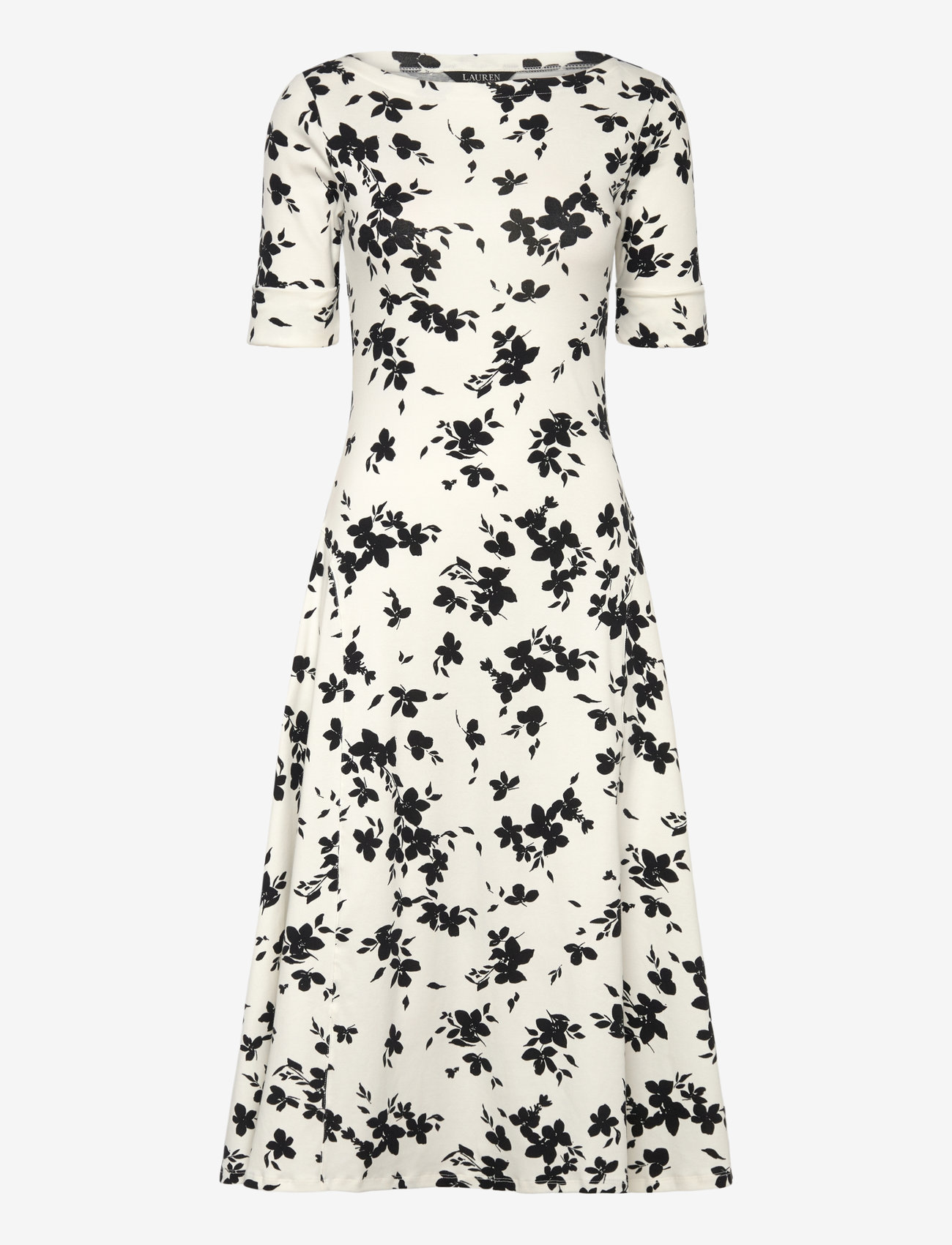 Lauren Ralph Lauren - Floral Stretch Cotton Midi Dress - cocktailklänningar - cream/black - 0