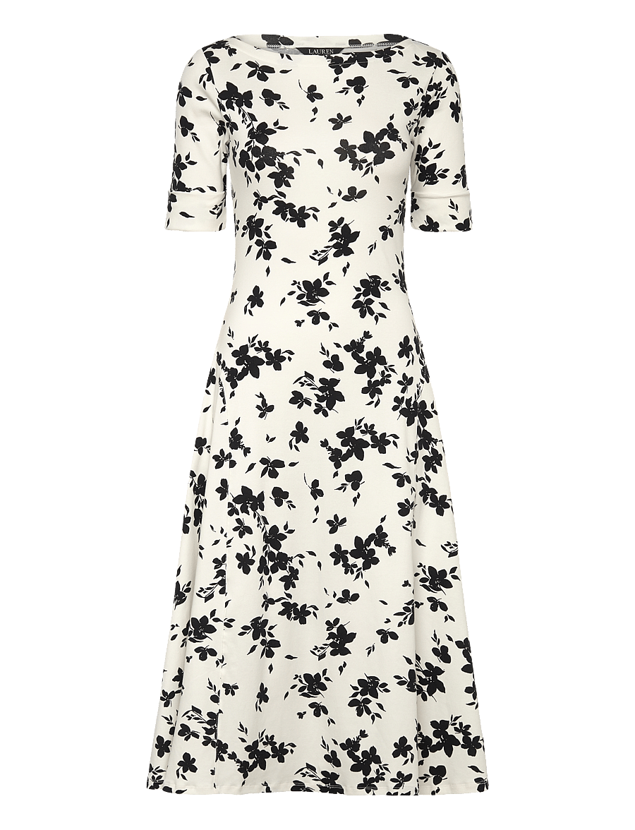 Lauren Ralph Lauren - Floral Stretch Cotton Midi Dress - robes de cocktail - cream/black - 0