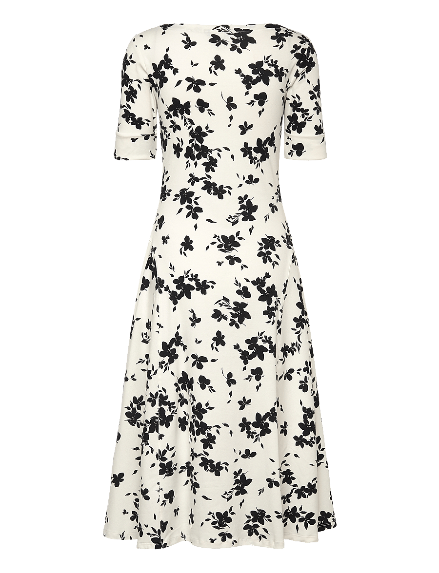 Lauren Ralph Lauren - Floral Stretch Cotton Midi Dress - robes de cocktail - cream/black - 1
