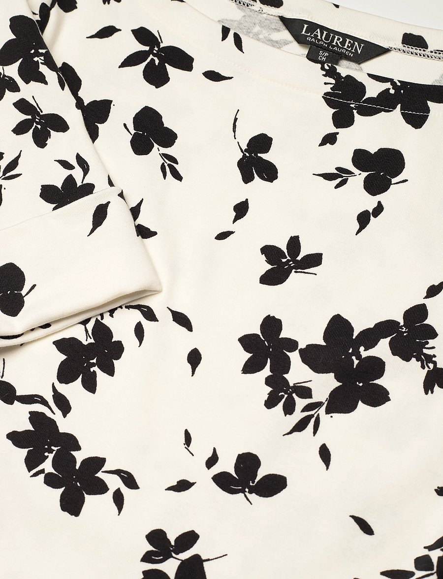 Lauren Ralph Lauren - Floral Stretch Cotton Midi Dress - robes de cocktail - cream/black - 2