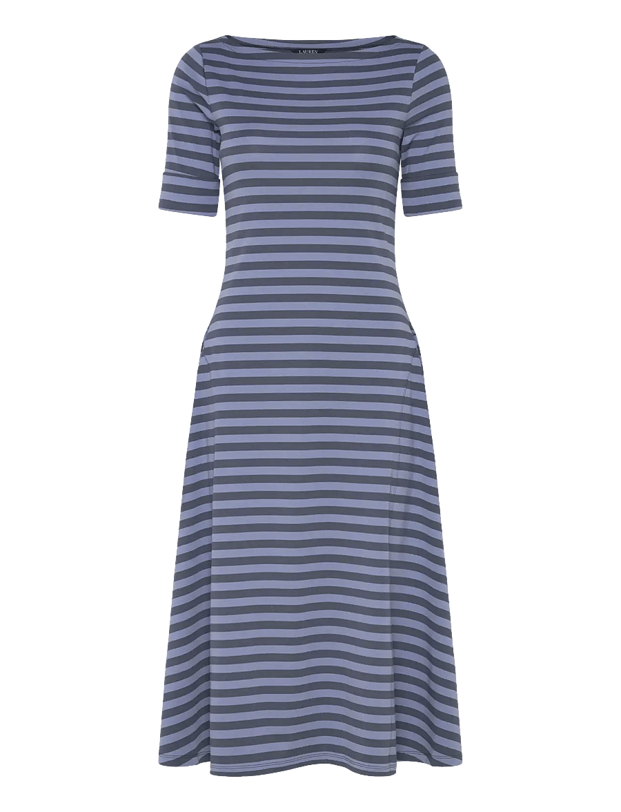 Lauren Ralph Lauren - Striped Stretch Cotton Midi Dress - t-shirt-kleider - indigo/blue - 0