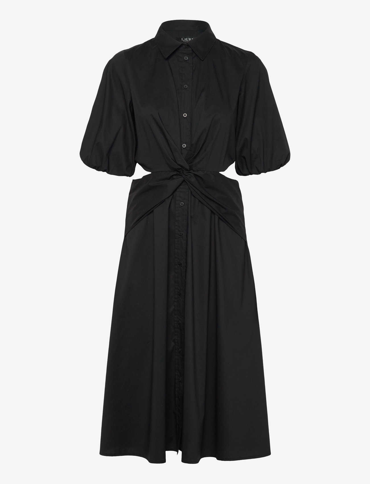 Lauren Ralph Lauren - Cotton-Blend Bubble-Sleeve Shirtdress - kreklkleitas - black - 0
