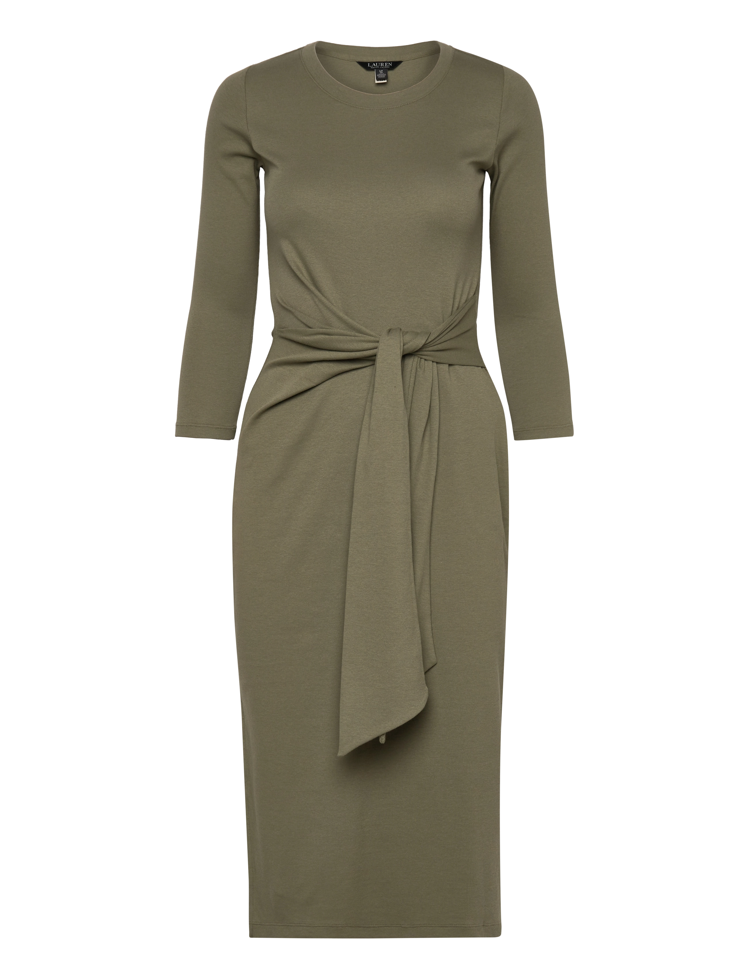 Lauren Ralph Lauren Tie-Front Cotton-Blend Crewneck Dress - Transitional Layering - SAGE GREEN / green
