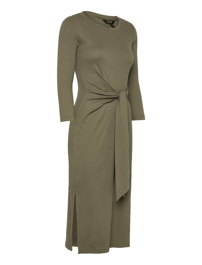 Lauren Ralph Lauren - Tie-Front Cotton-Blend Crewneck Dress - knitted dresses - sage green - 2
