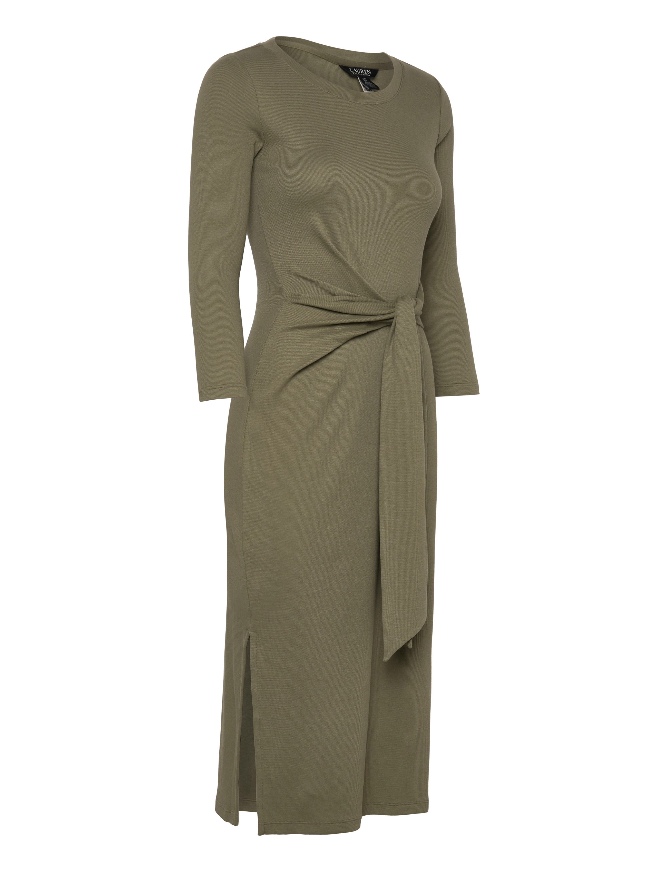Lauren Ralph Lauren - Tie-Front Cotton-Blend Crewneck Dress - knitted dresses - sage green - 2