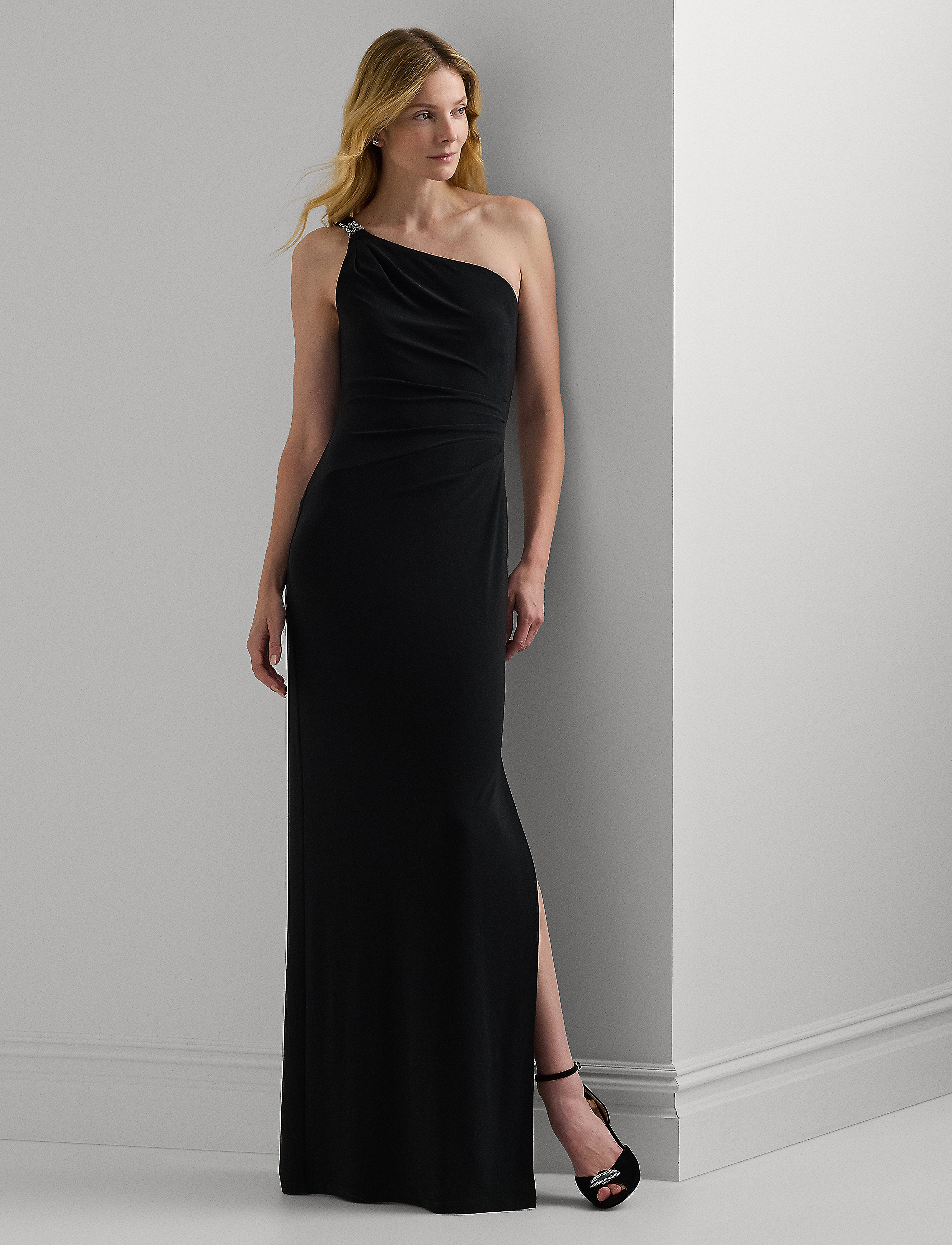 Lauren Ralph Lauren Jersey One-Shoulder Gown - Klänningar - BLACK / black