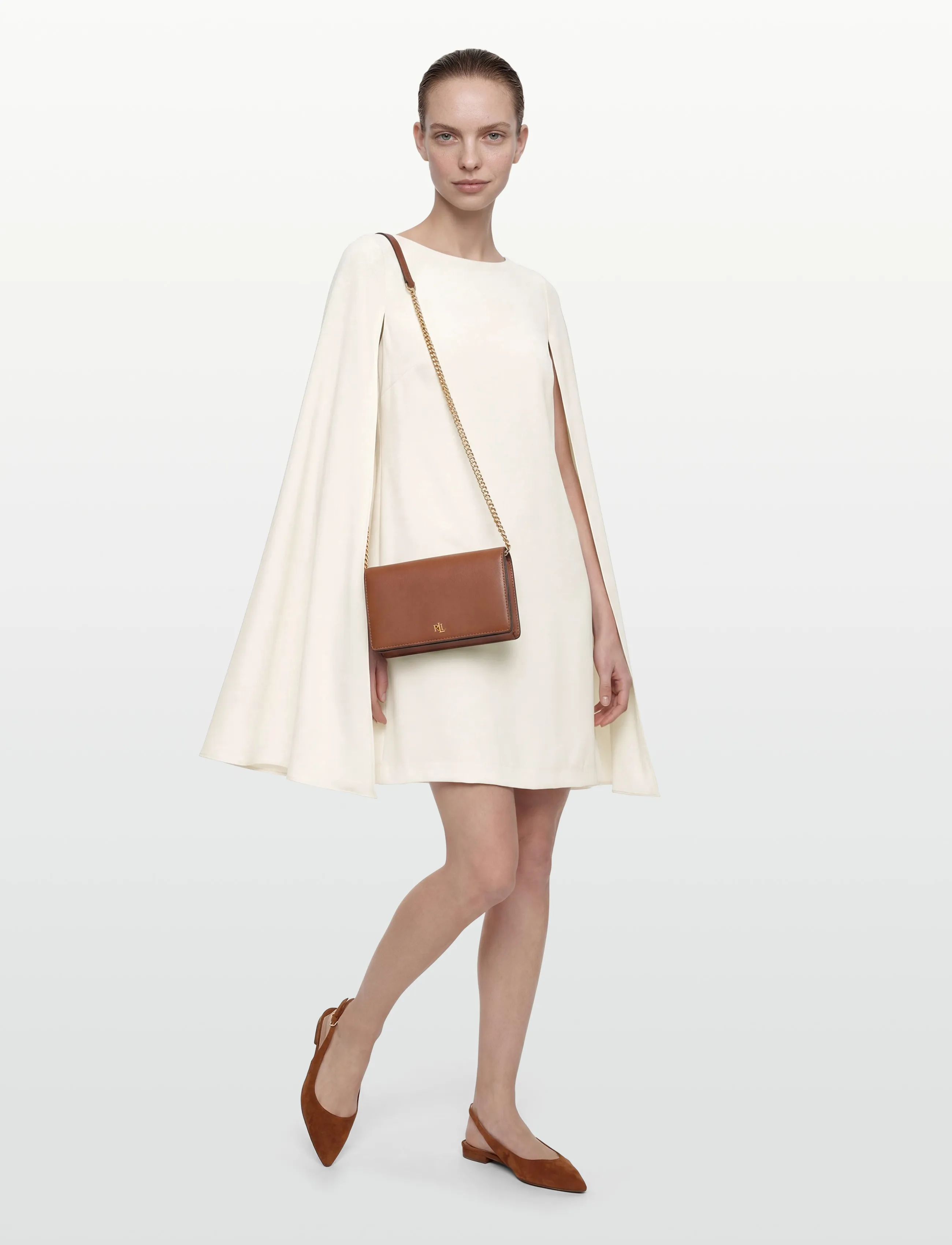 Lauren Ralph Cape Georgette Cocktail Dress, 40, Dresses, Creme - Short Frauen