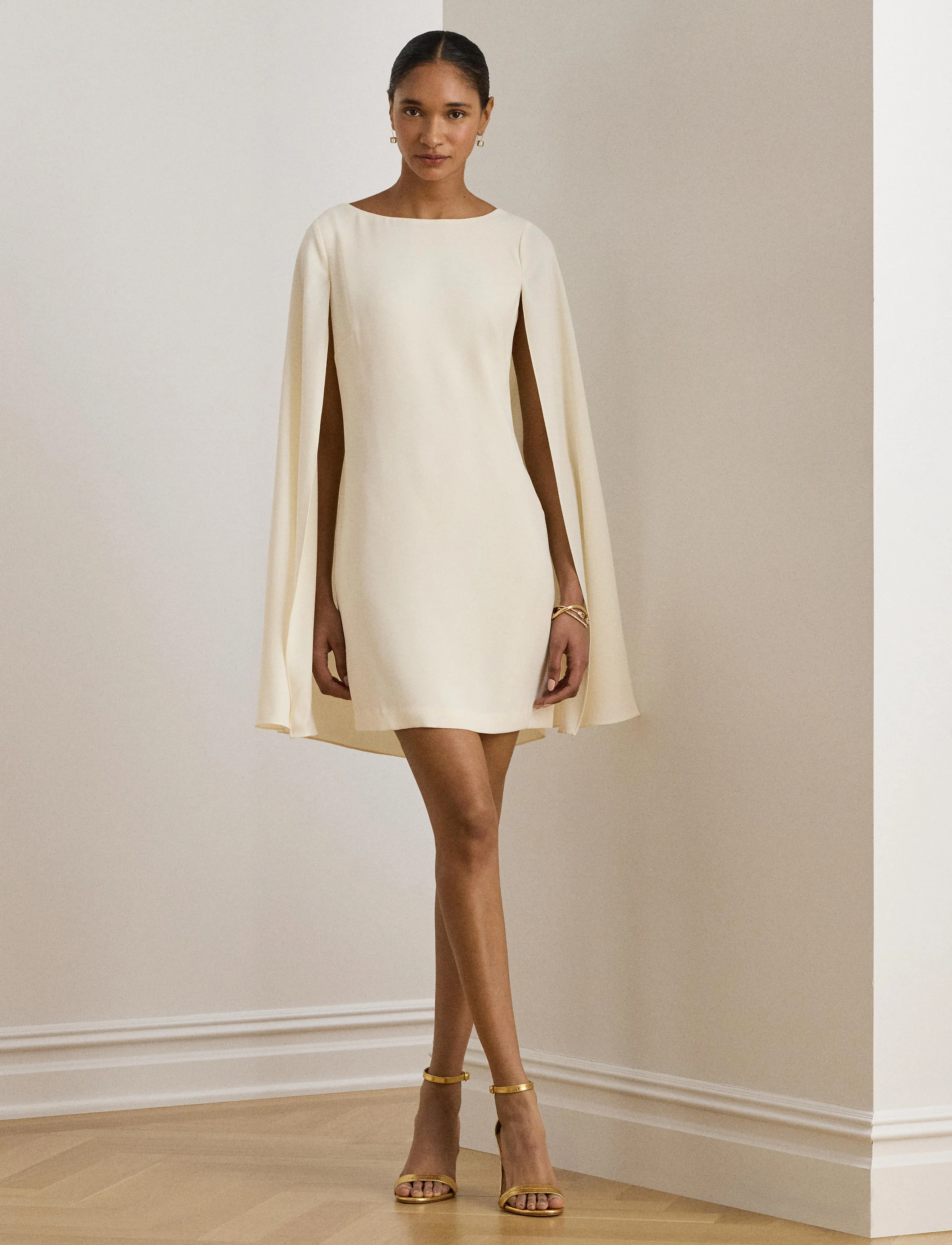 Lauren Ralph Lauren Cape Georgette Cocktail Dress - Lauren Ralph Lauren - MASCARPONE CREAM / cream