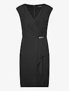 Jersey Cap-Sleeve Cocktail Dress - BLACK