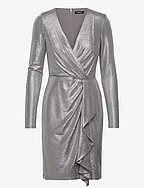 Metallic Knit Surplice Cocktail Dress - MODERN SLATE/SILV