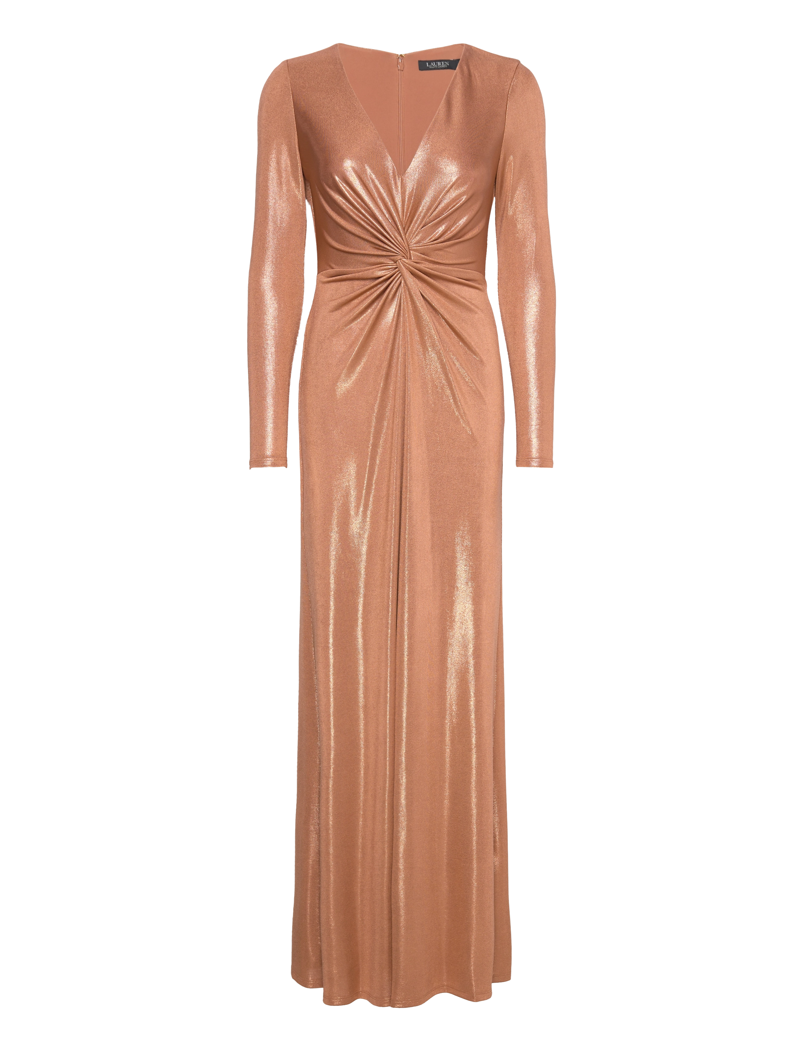 Twist-Front Foil-Print Jersey Gown - ARGAN BRONZE/BRON
