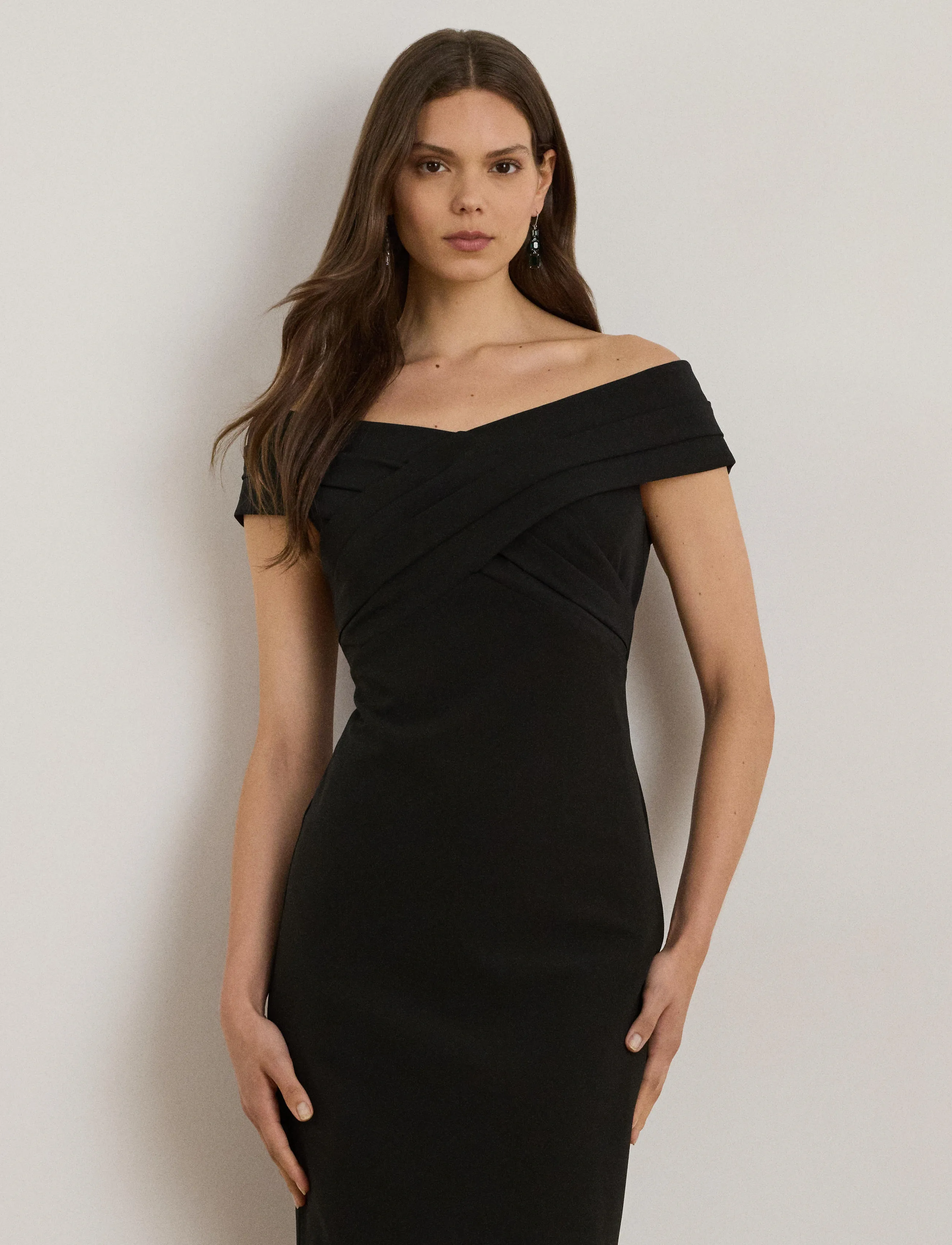 Lauren Ralph Lauren Crepe Off-The-Shoulder Cocktail Dress, Kvinder, Off-Shoulder Cocktailkjole, Sort, Str: 32
