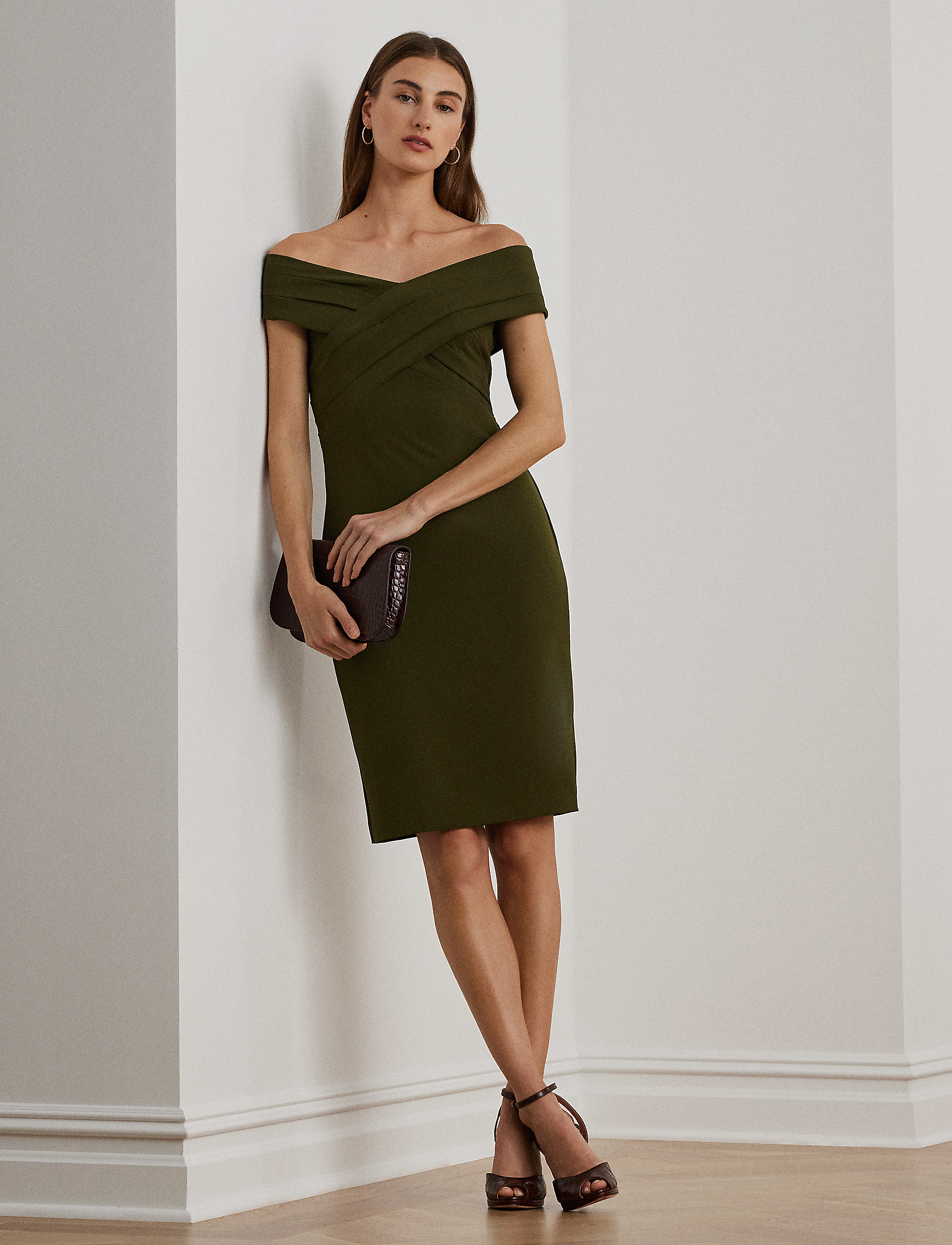 Lauren Ralph Lauren Crepe Off-the-Shoulder Cocktail Dress - Kjoler - BOTANIC GREEN / khaki/green