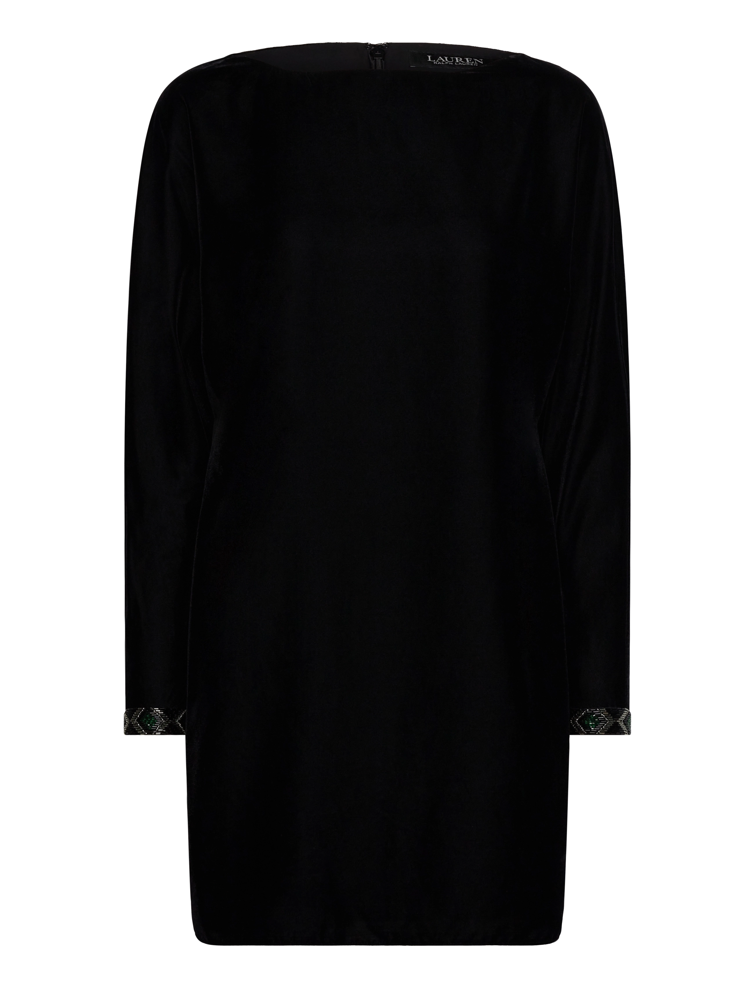 LAUREN RALPH LAUREN Beaded-Trim Samt Cocktail Kleid Schwarz - 40 - Damen