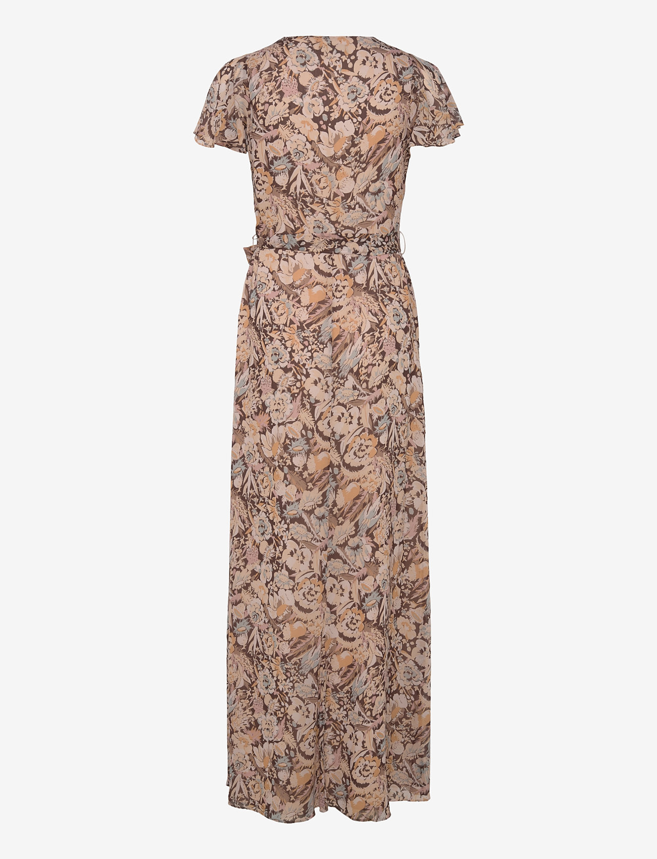 Lauren Ralph Lauren - Floral Belted Flutter-Sleeve Gown - omlottklänningar - brown multi - 1