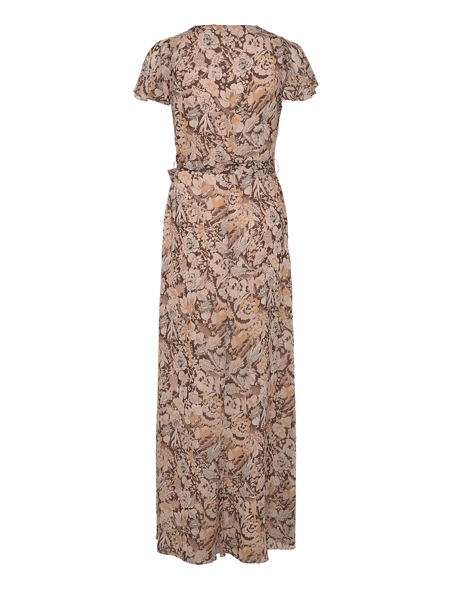 Lauren Ralph Lauren - Floral Belted Flutter-Sleeve Gown - robes portefeuille - brown multi - 1