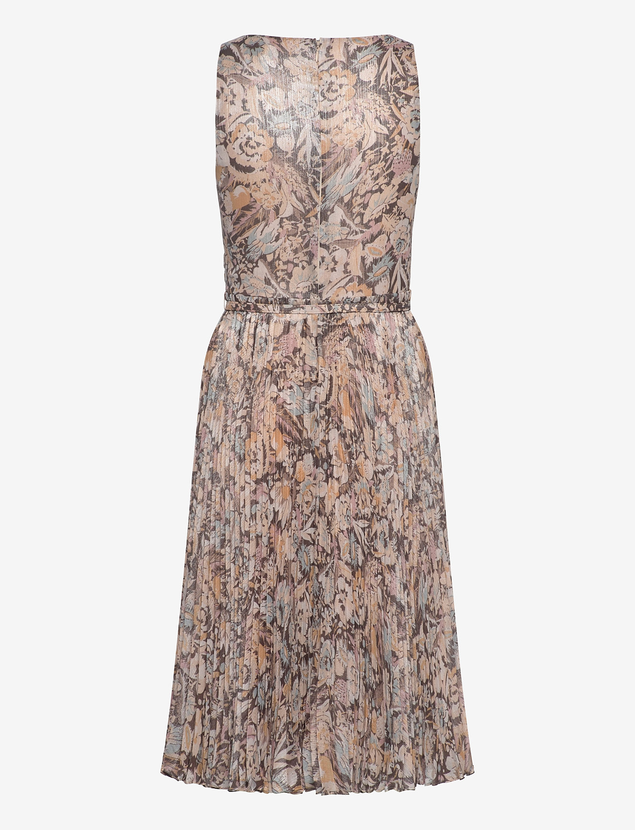 Lauren Ralph Lauren - Floral Metallic Chiffon Cocktail Dress - midiklänningar - brown multi - 1