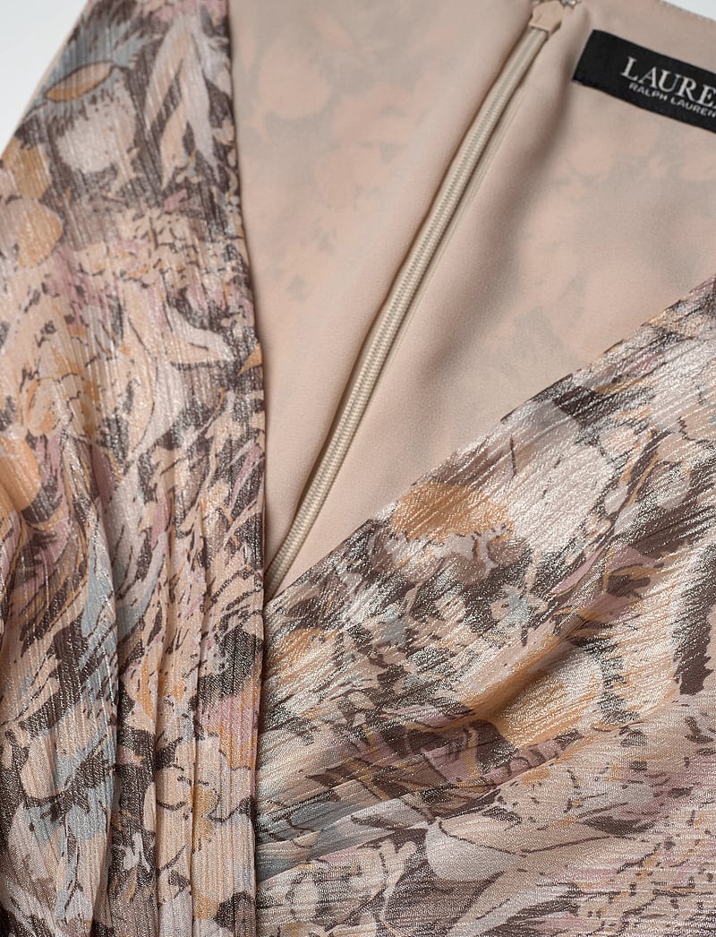 Lauren Ralph Lauren - Floral Metallic Chiffon Cocktail Dress - midiklänningar - brown multi - 2