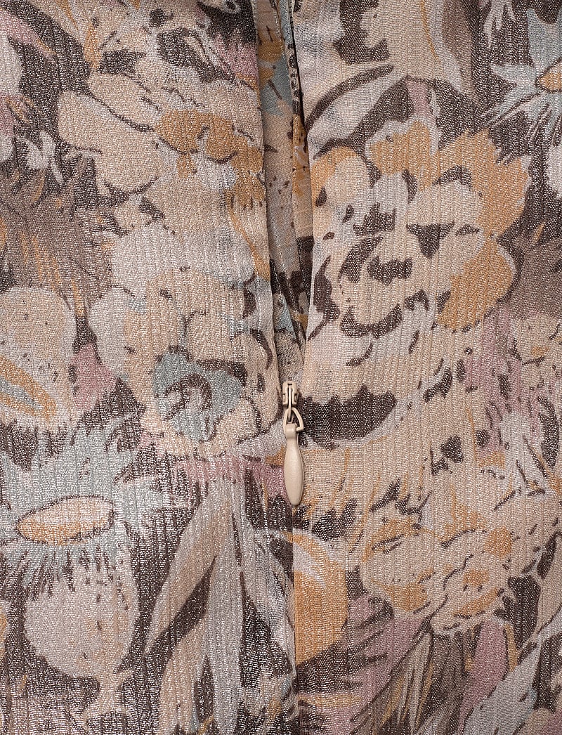 Lauren Ralph Lauren - Floral Metallic Chiffon Cocktail Dress - midiklänningar - brown multi - 4