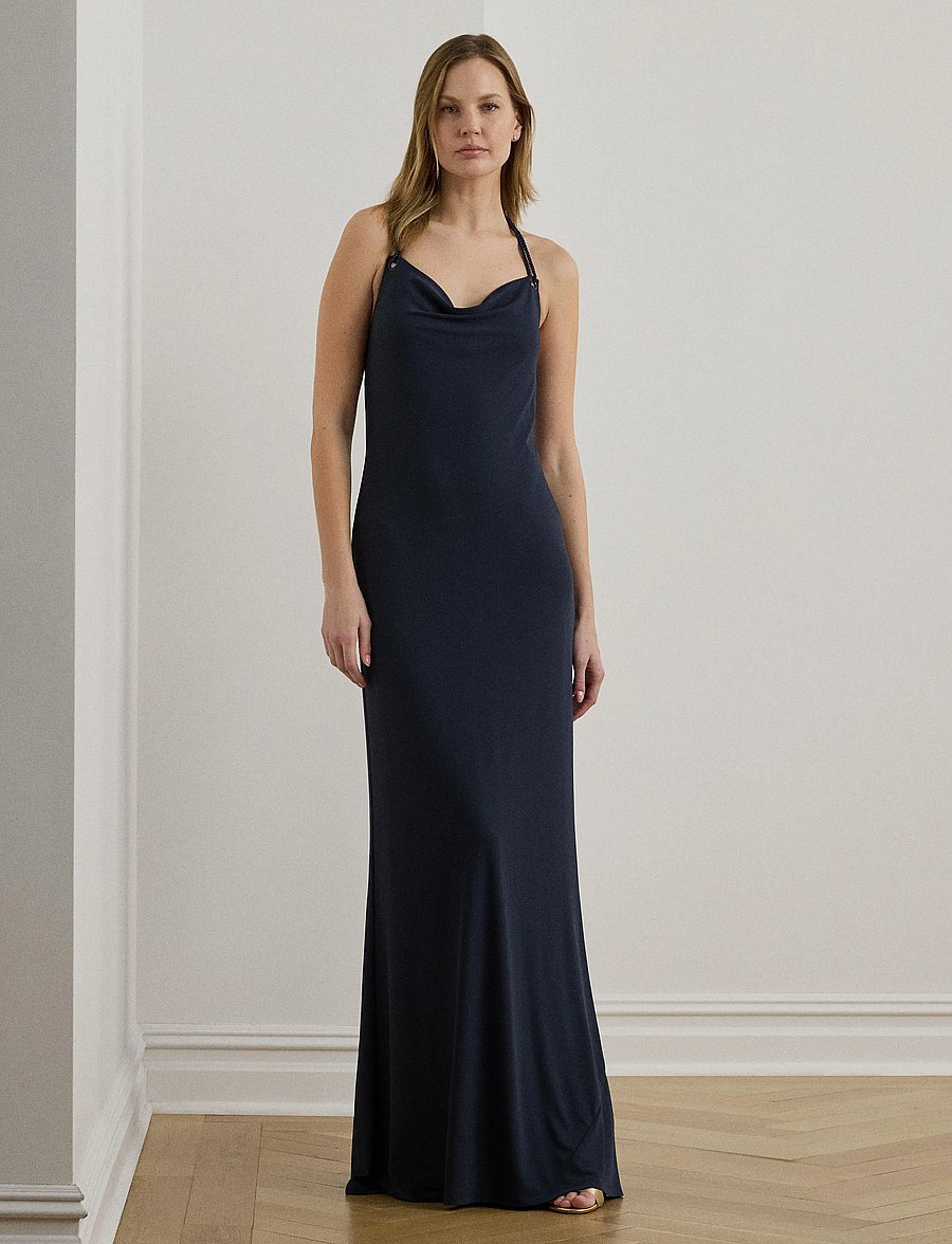 Lauren Ralph Lauren - Jersey Cowlneck Halter Gown - abendkleider - shadow navy - 3