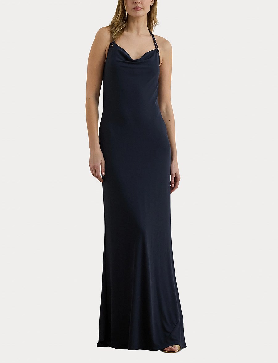 Lauren Ralph Lauren - Jersey Cowlneck Halter Gown - abendkleider - shadow navy - 4